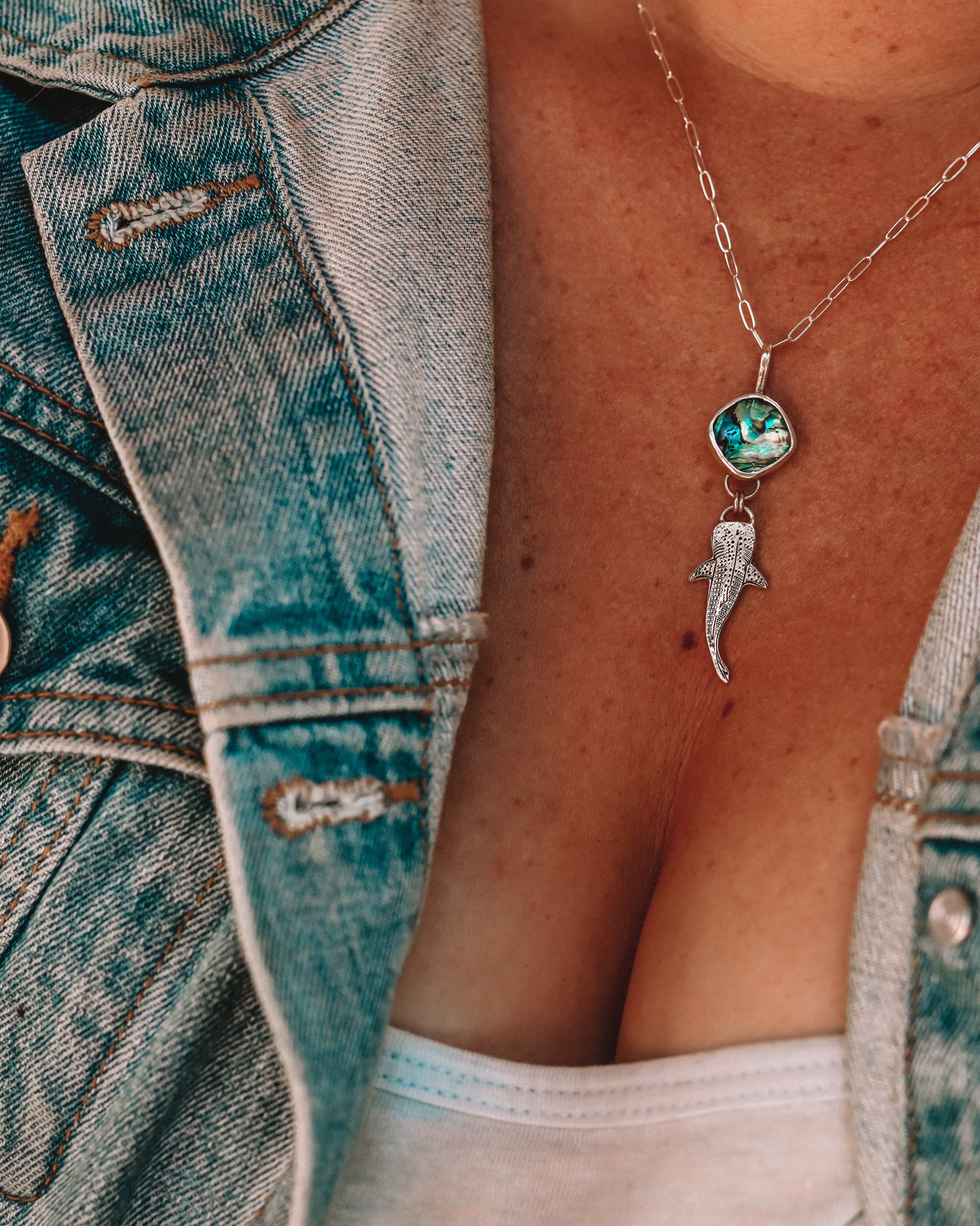 "The sea helps me get back to me" Paua Whale Shark Necklace