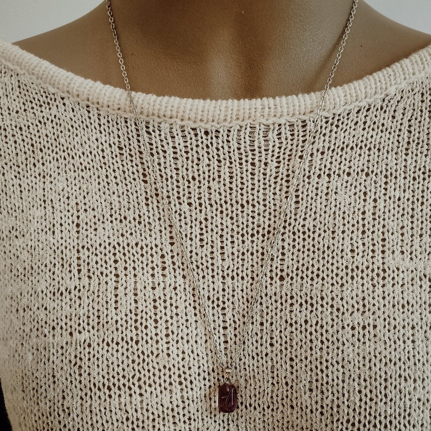 Amethyst Cube Long Necklace - Kowhai and Sage