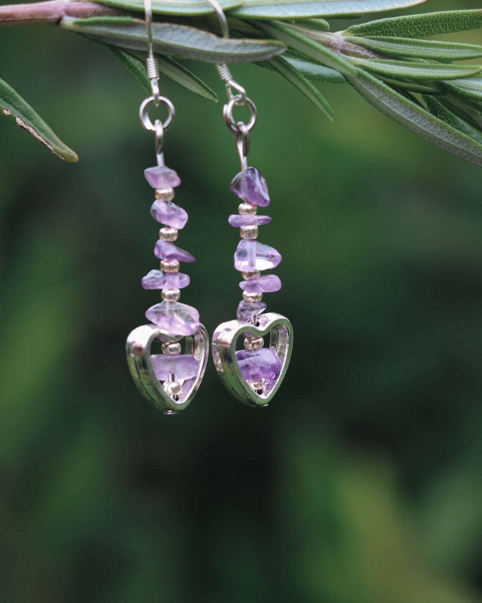 Amethyst Heart Earrings - Kowhai and Sage