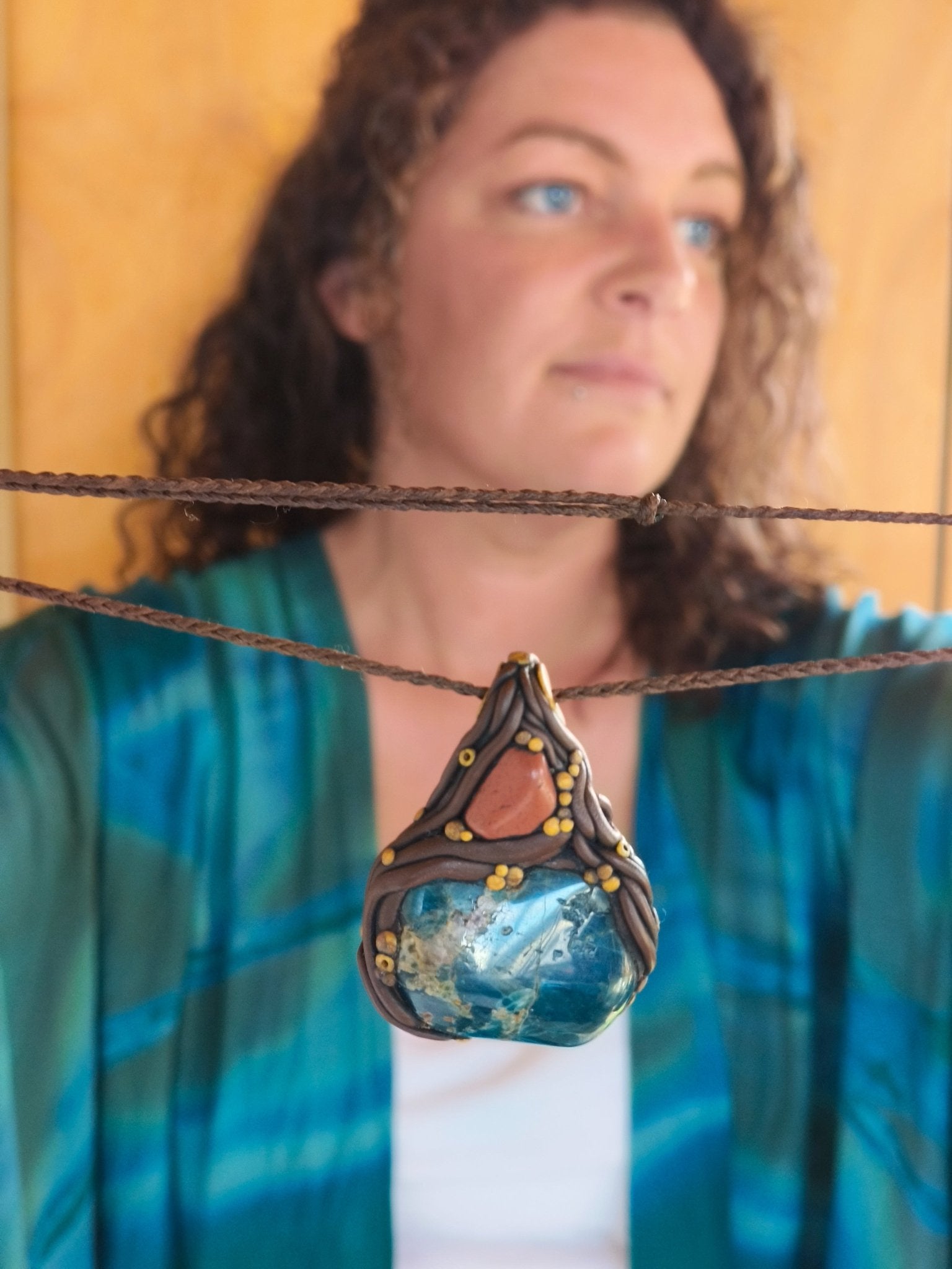 Apatite and Red Jasper Necklace - Kowhai and Sage