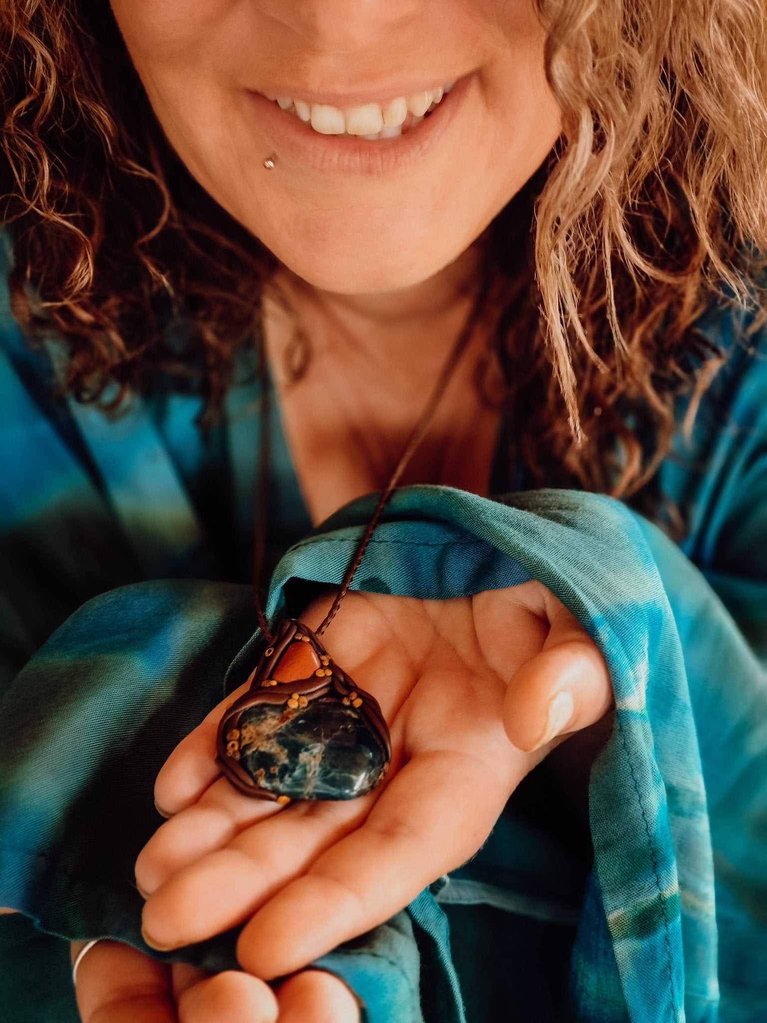 Apatite and Red Jasper Necklace - Kowhai and Sage