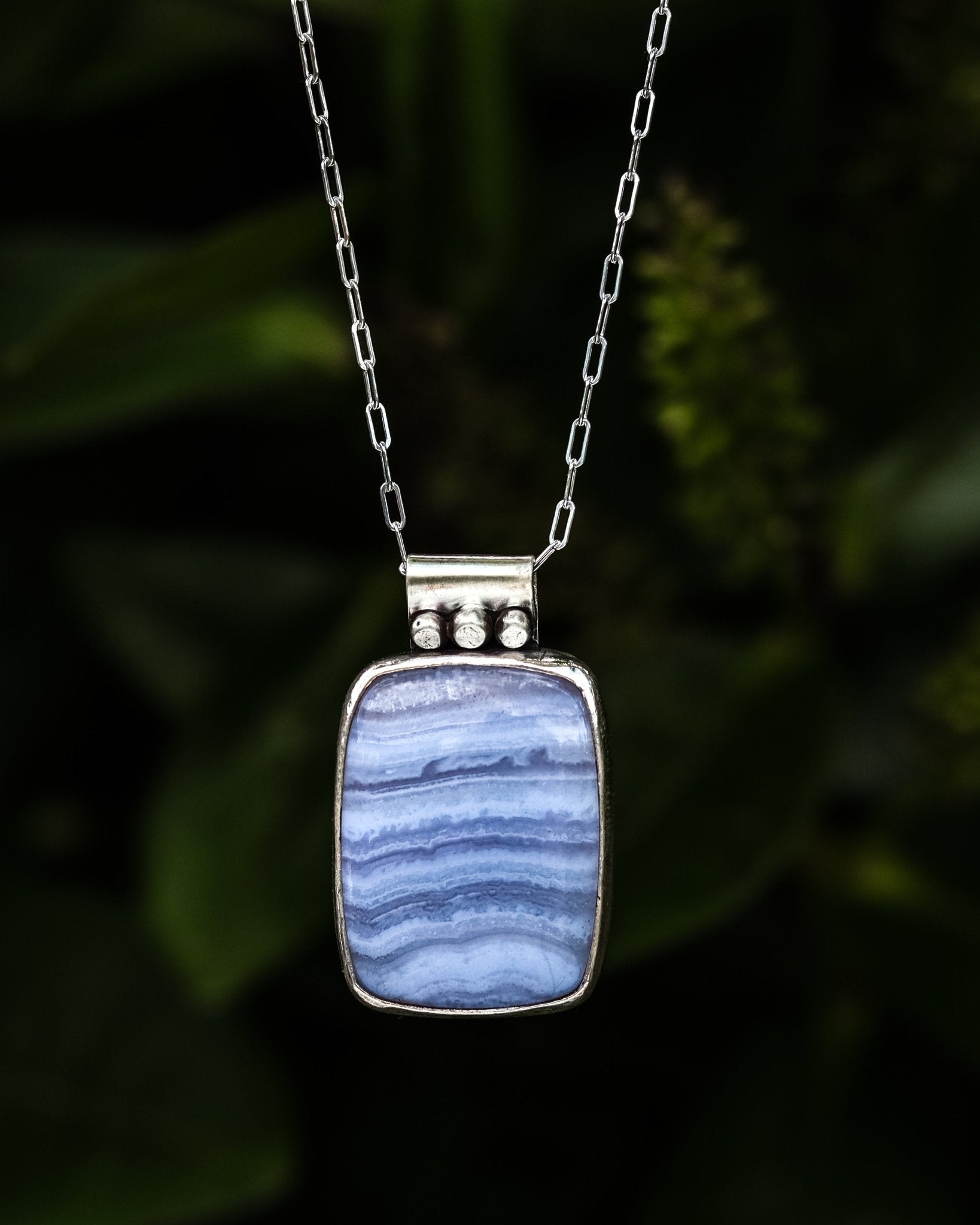 Blue Lace Agate Soul Necklace - Kowhai and Sage