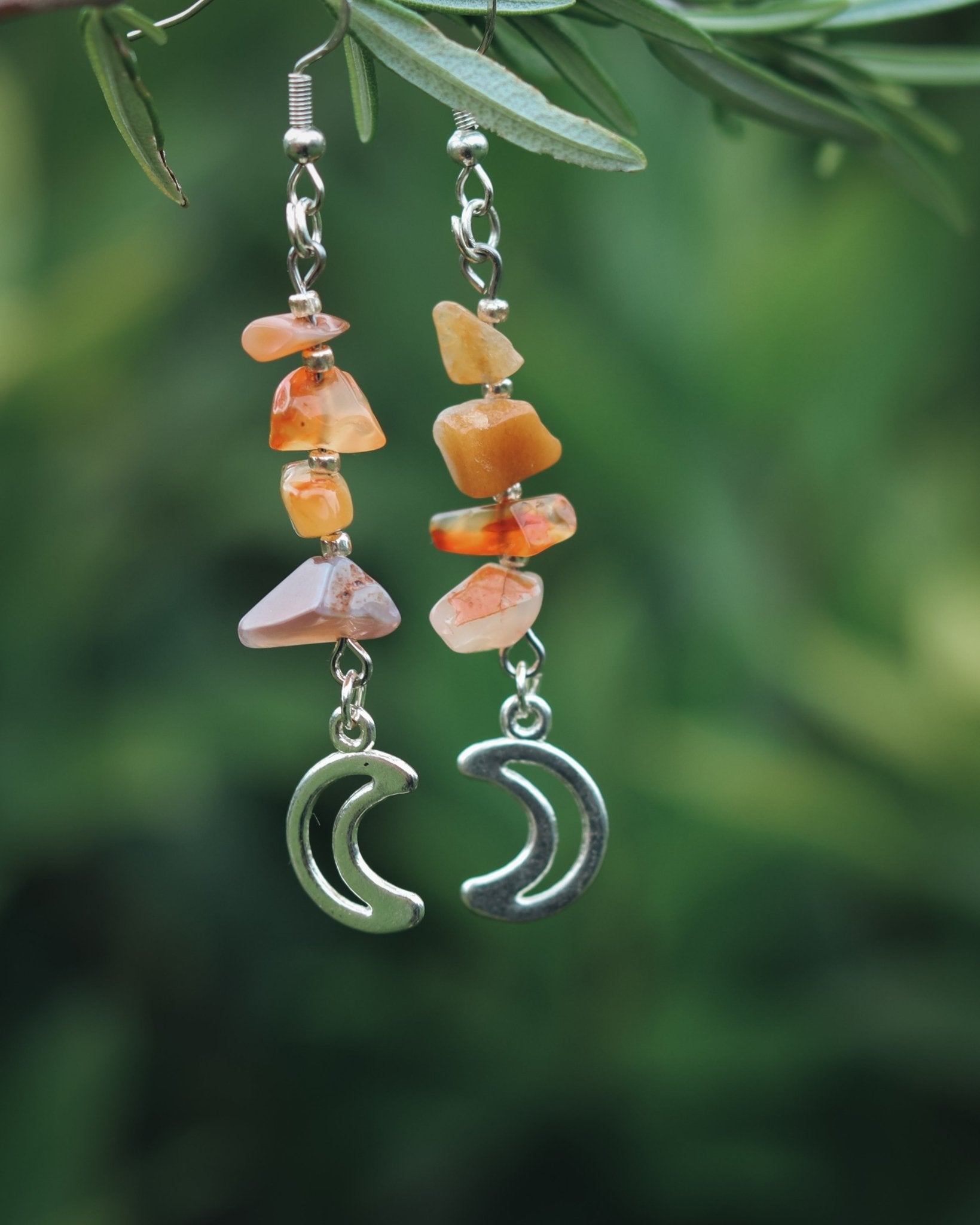 Carnelian Crescent Moon Earrings - Kowhai and Sage