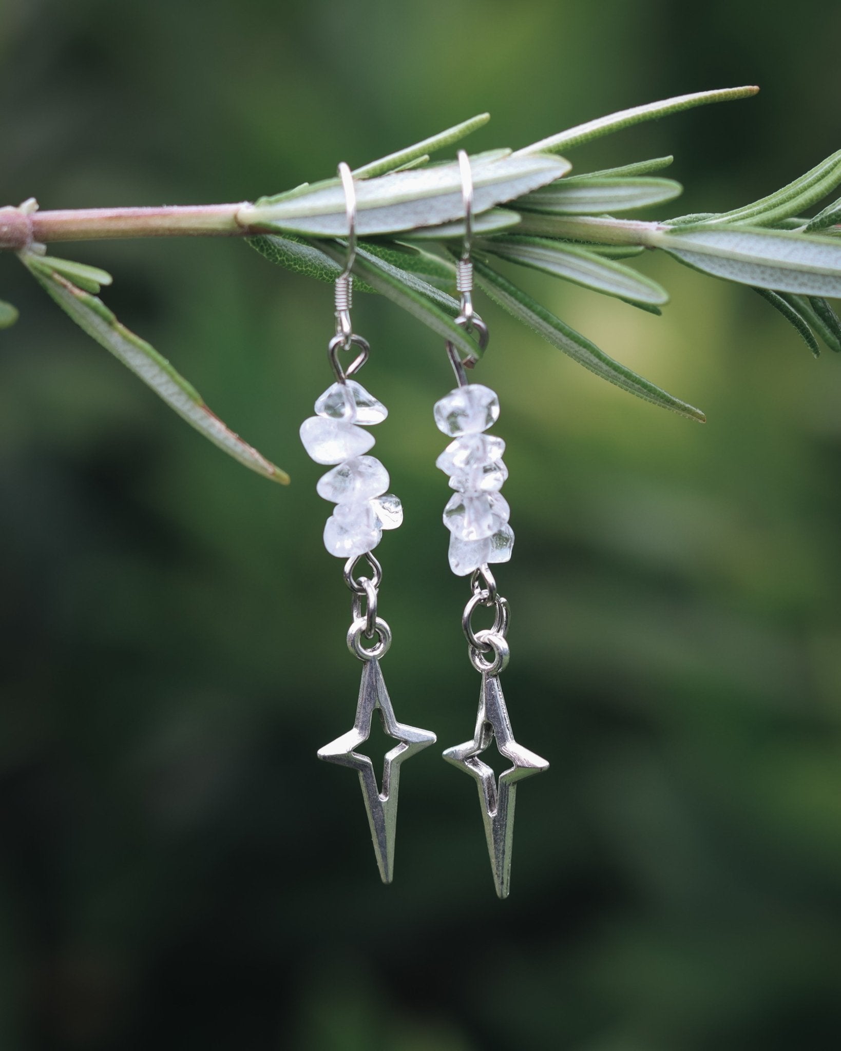 Clear Quartz Star Earrings - Kowhai and Sage