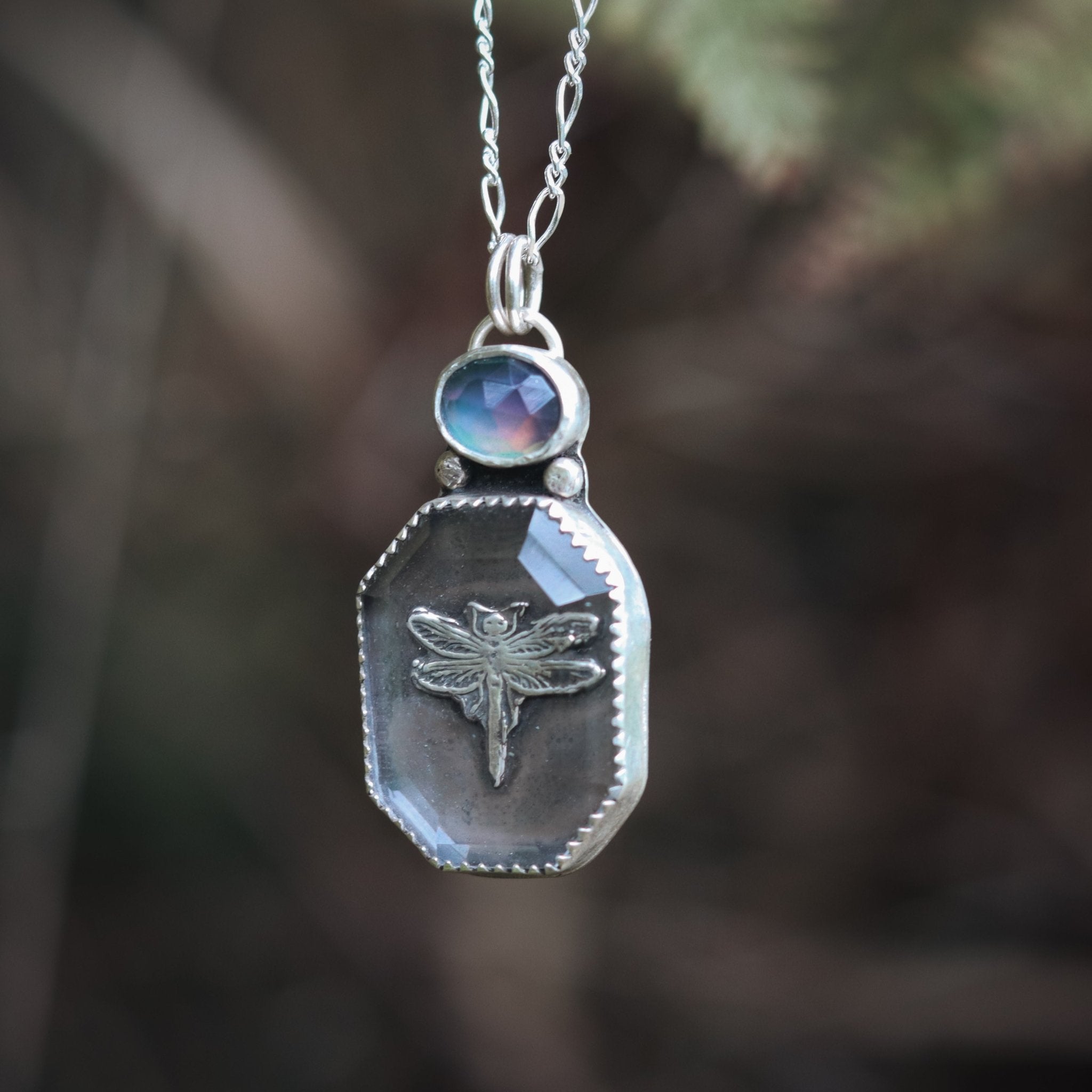 Dragonfly Opal Necklace - Kowhai and Sage