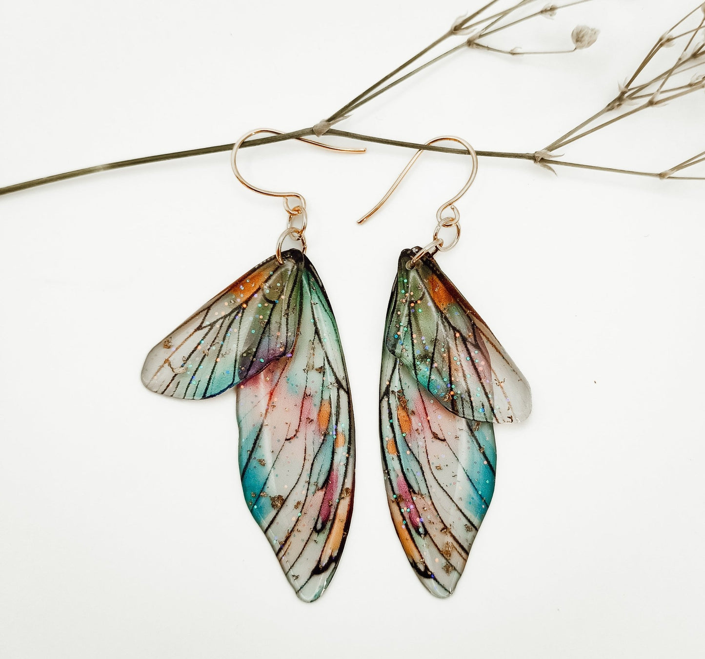 Fairy / Butterfly Wing Earrings - Kowhai and Sage