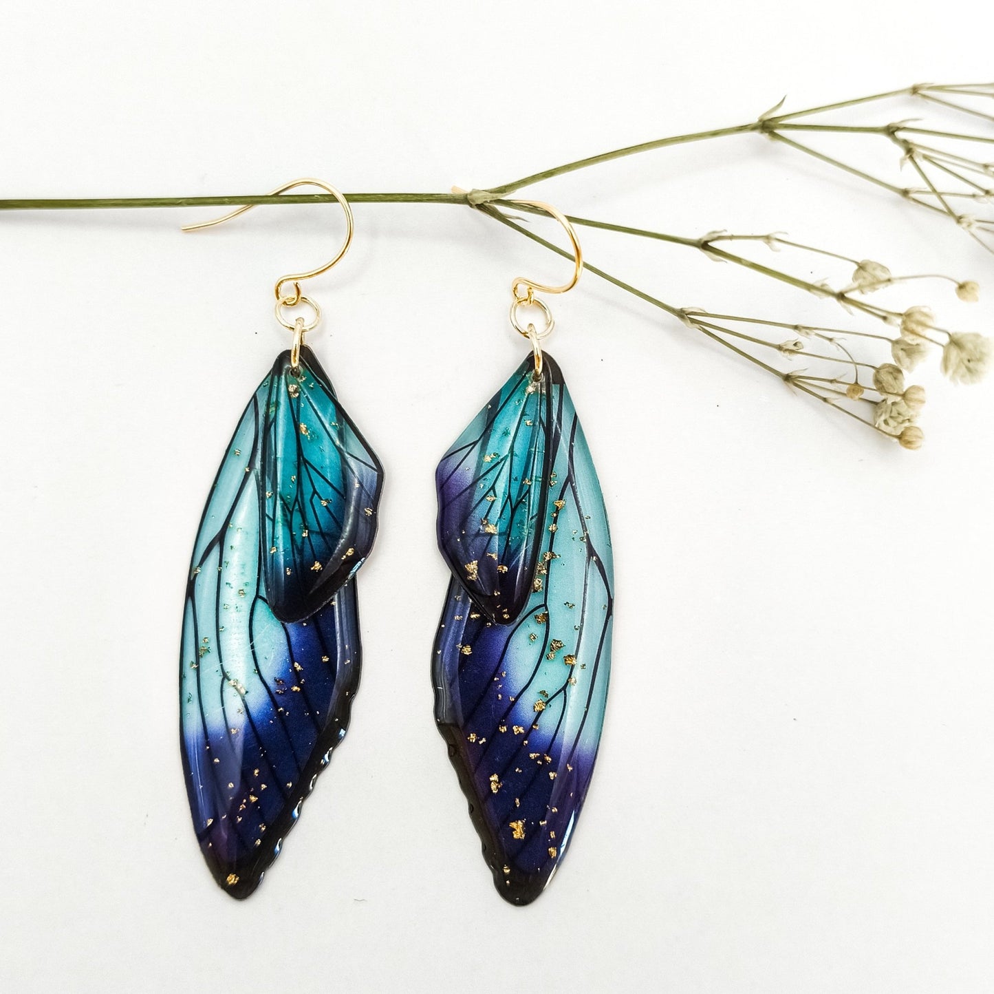 Fairy / Butterfly Wing Earrings - Kowhai and Sage