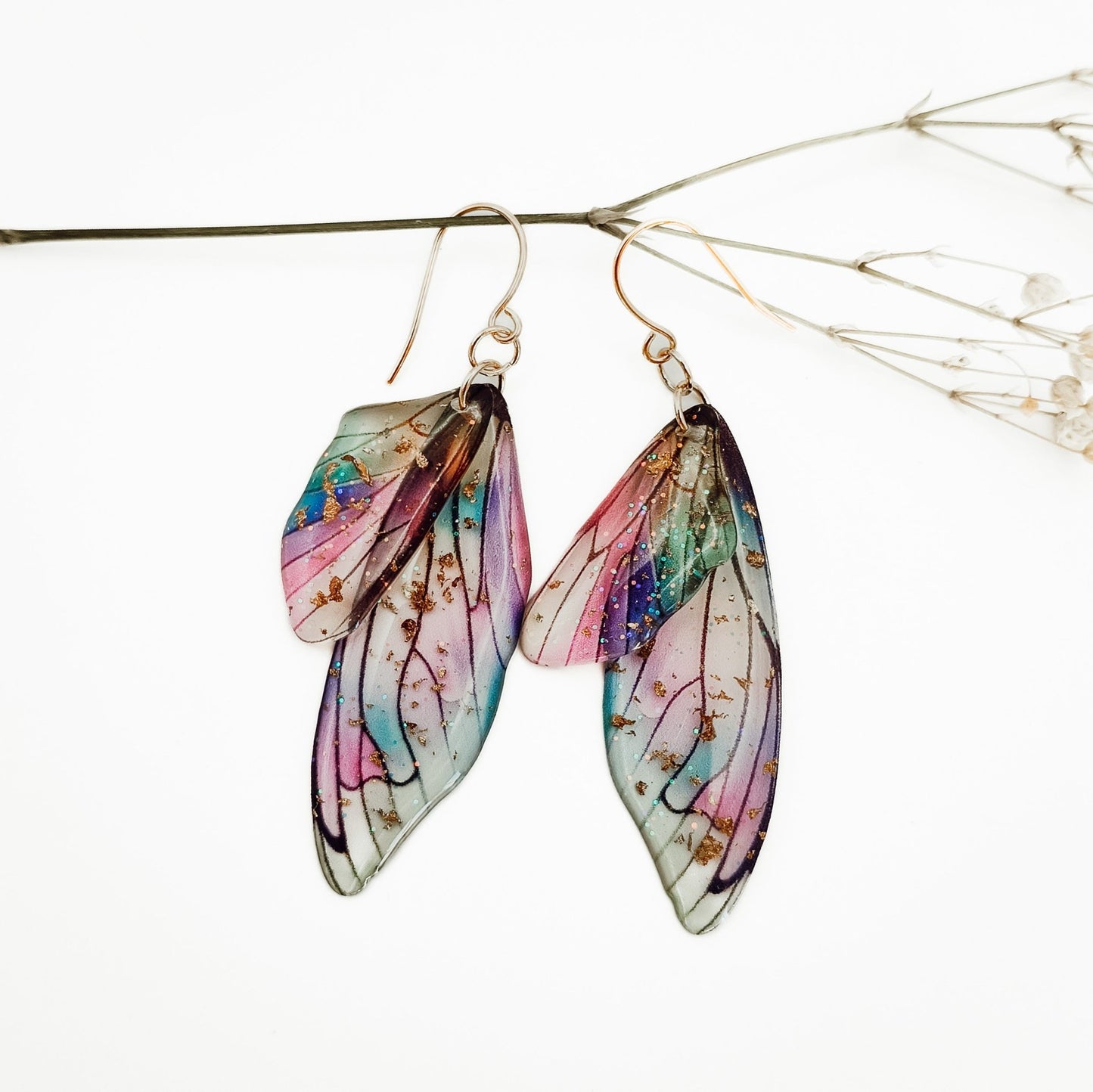 Fairy / Butterfly Wing Earrings - Kowhai and Sage