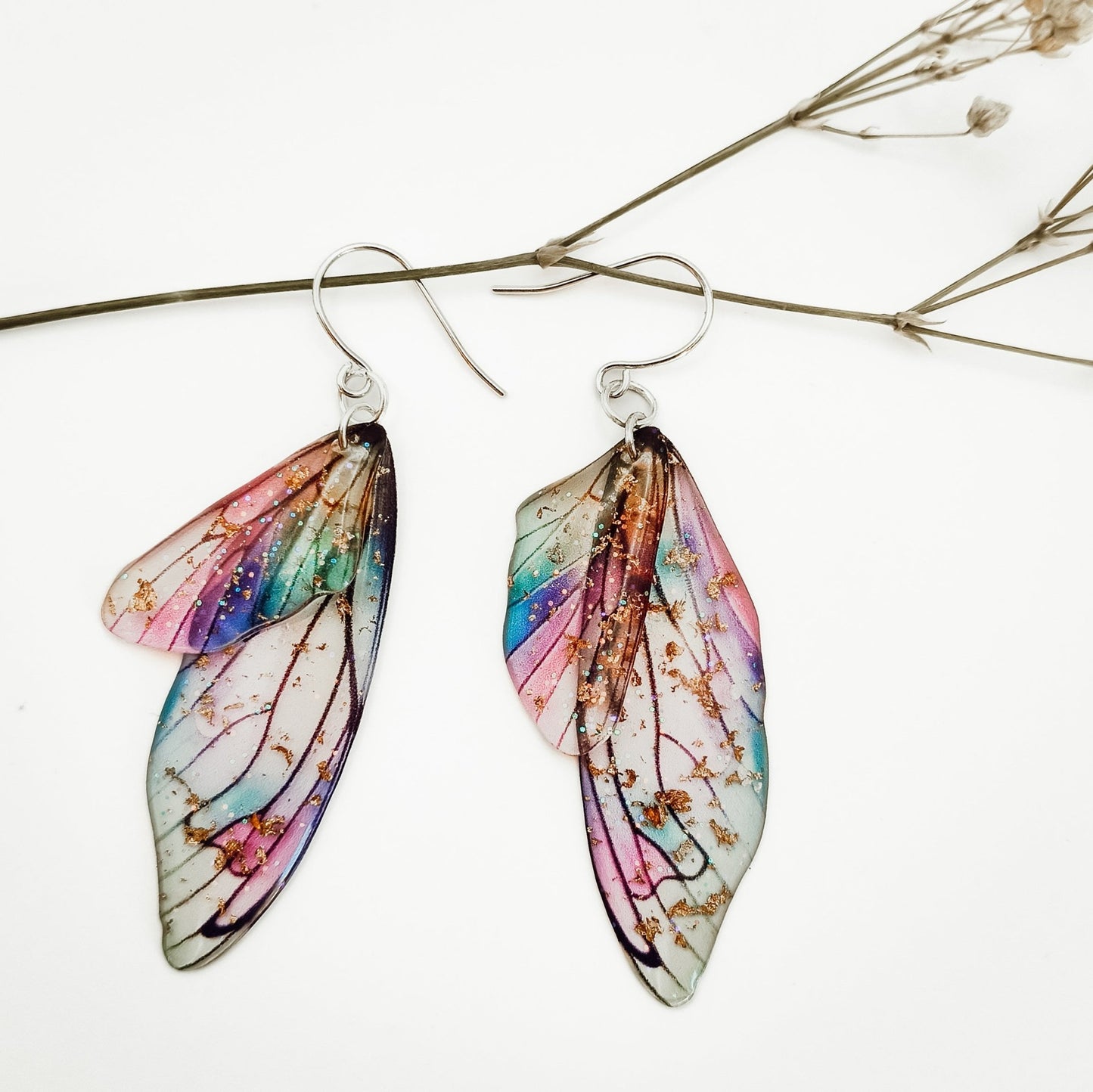 Fairy / Butterfly Wing Earrings - Kowhai and Sage