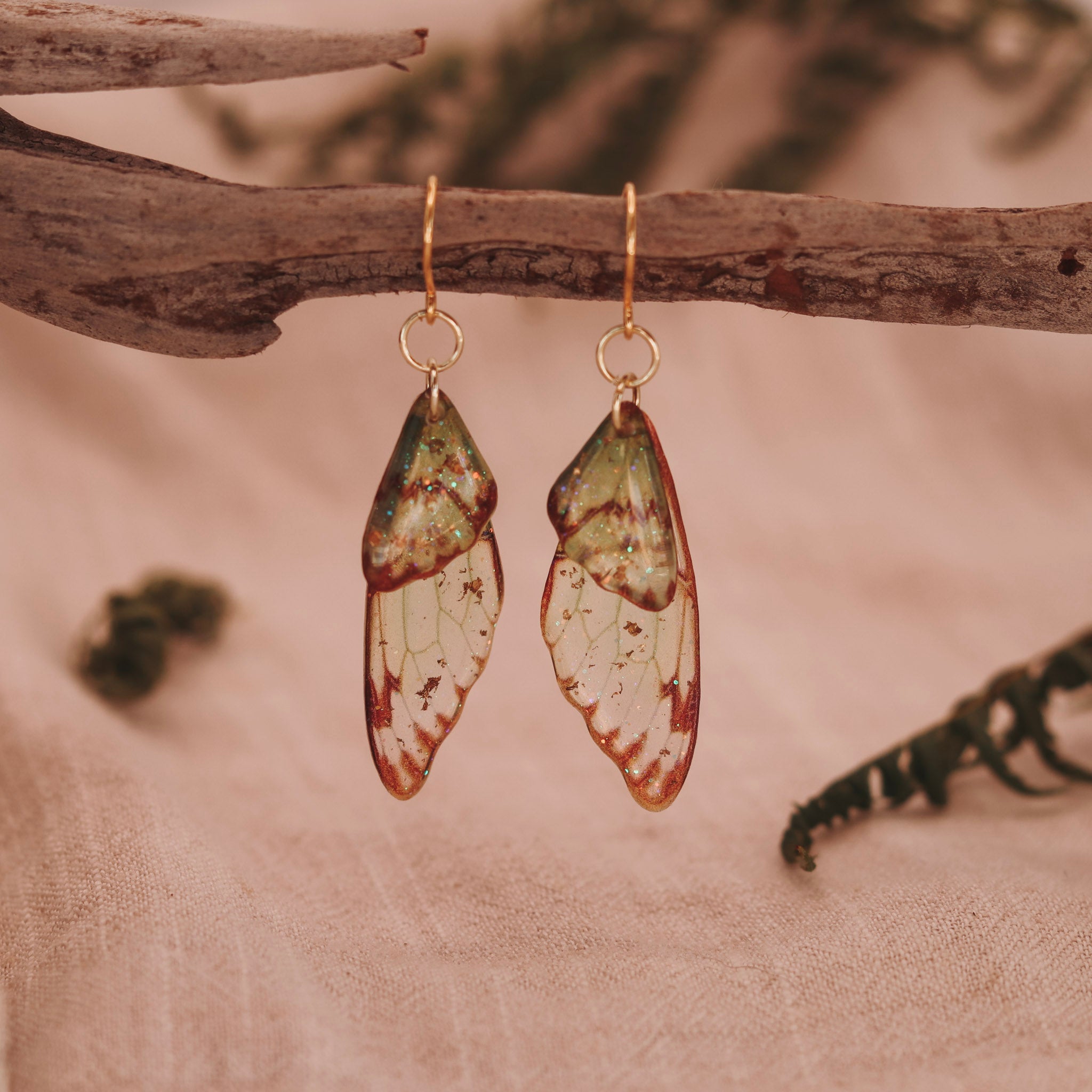 Fairy / Butterfly Wing Earrings - Kowhai and Sage