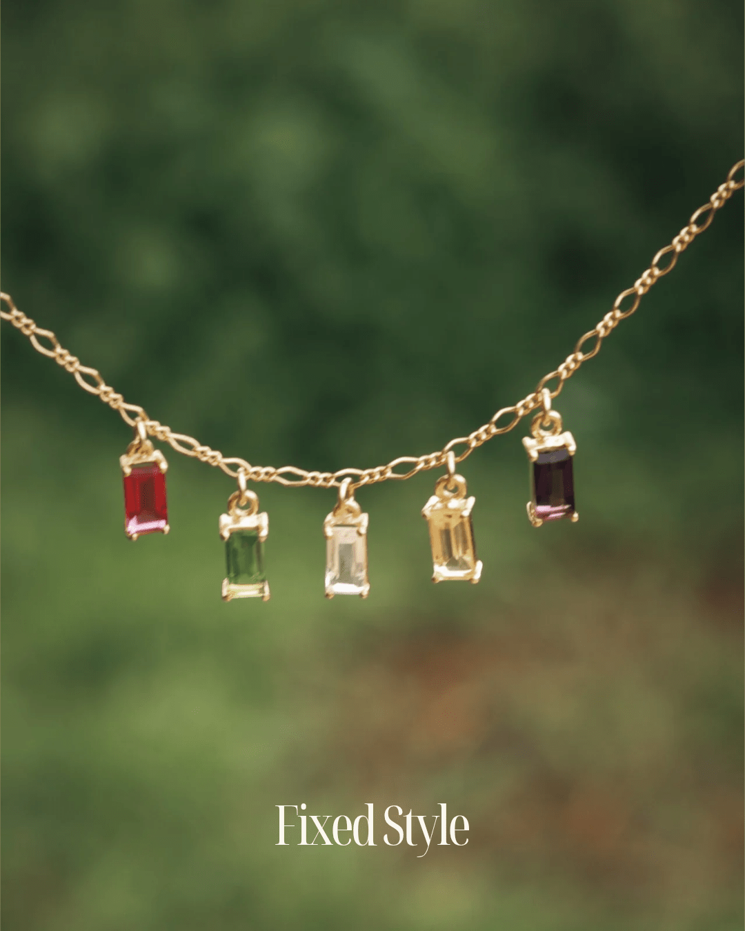 Family Story Custom Baguette Birthstone Necklace - Kowhai and Sage