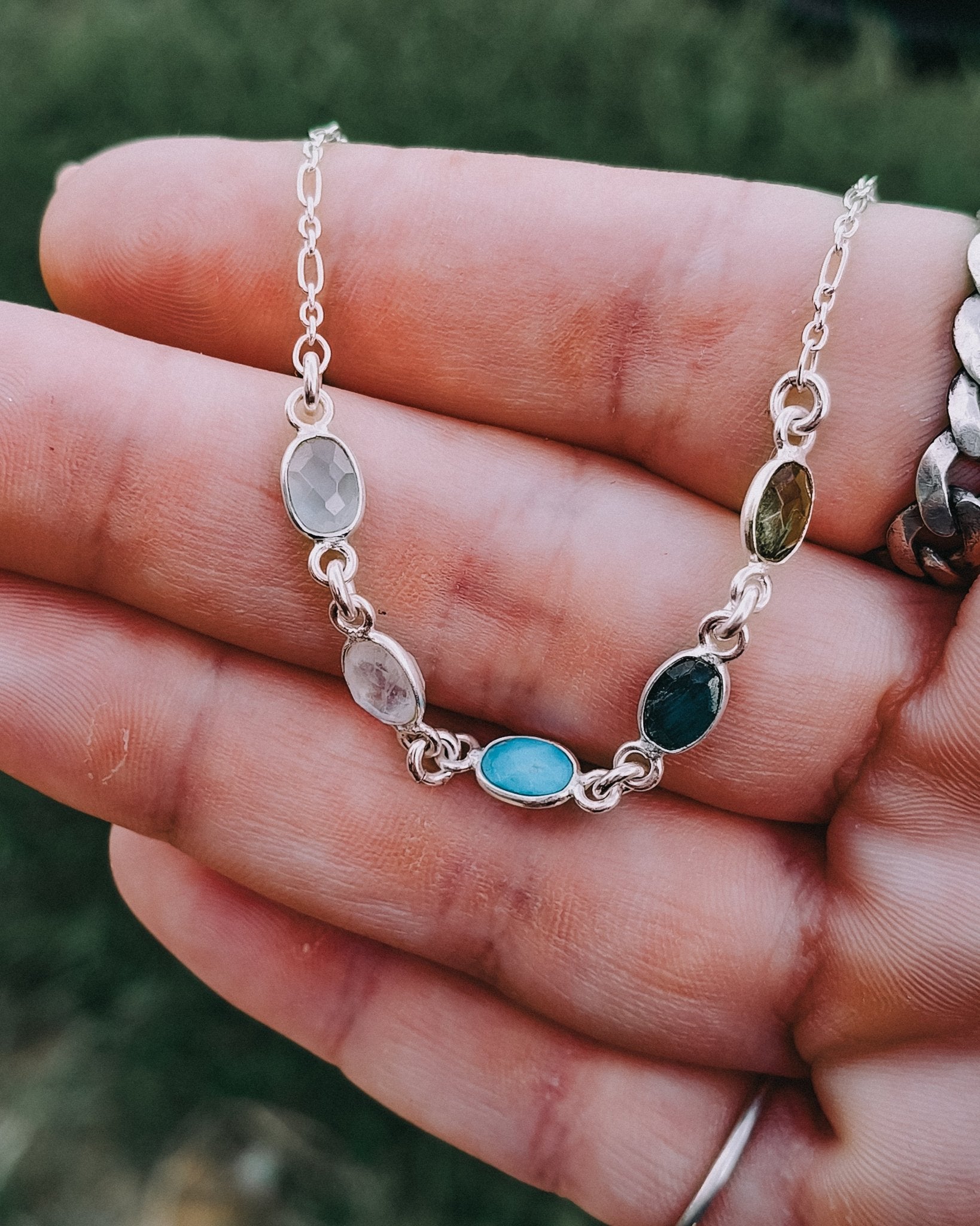 Family Tree Sterling Silver Custom Birthstone Necklace - Kowhai and Sage