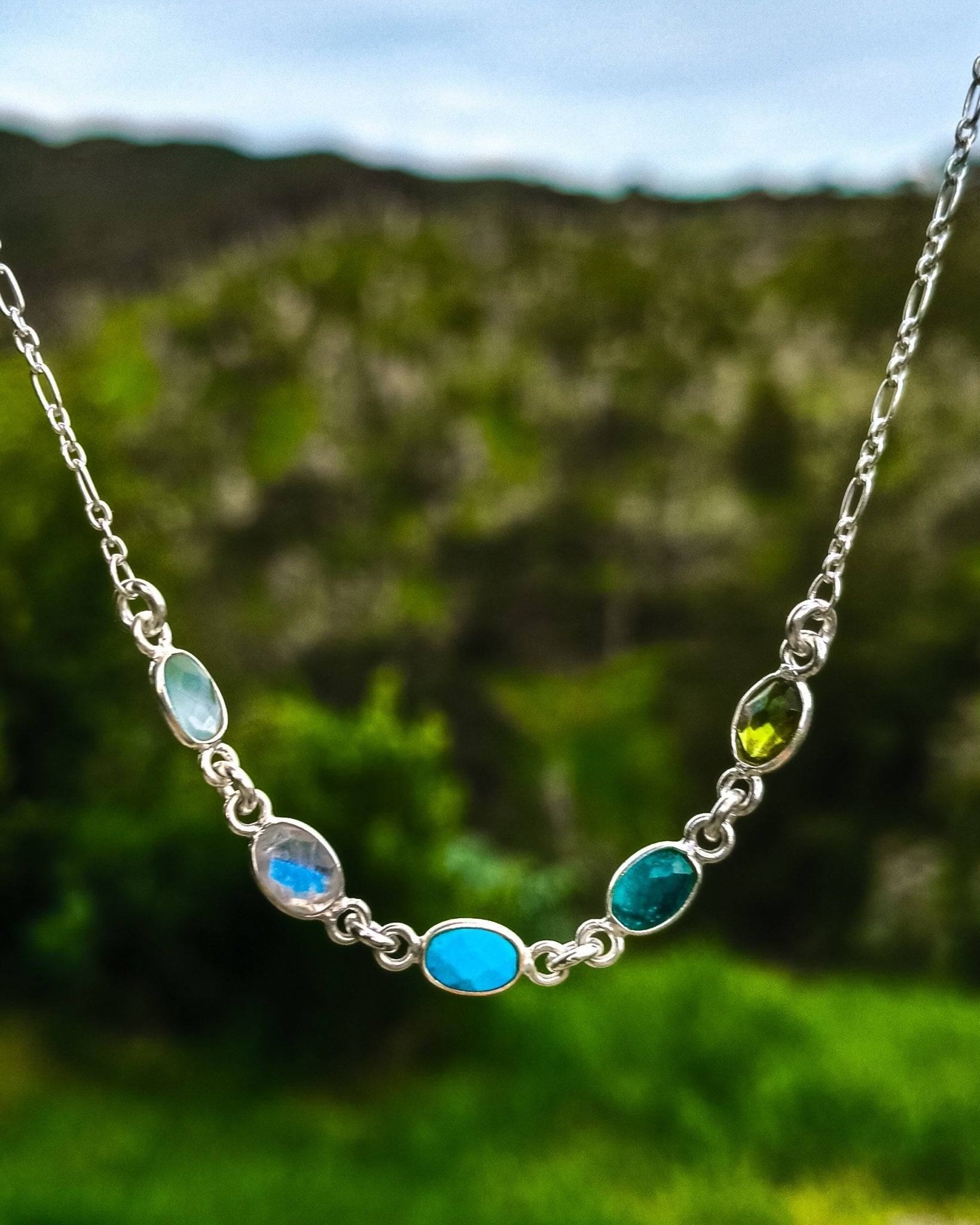 Family Tree Sterling Silver Custom Birthstone Necklace - Kowhai and Sage