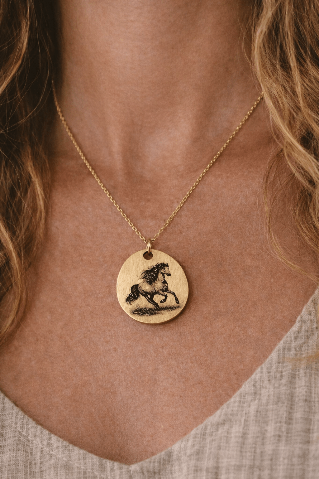 Galloping Free Horse Necklace - Kowhai and Sage