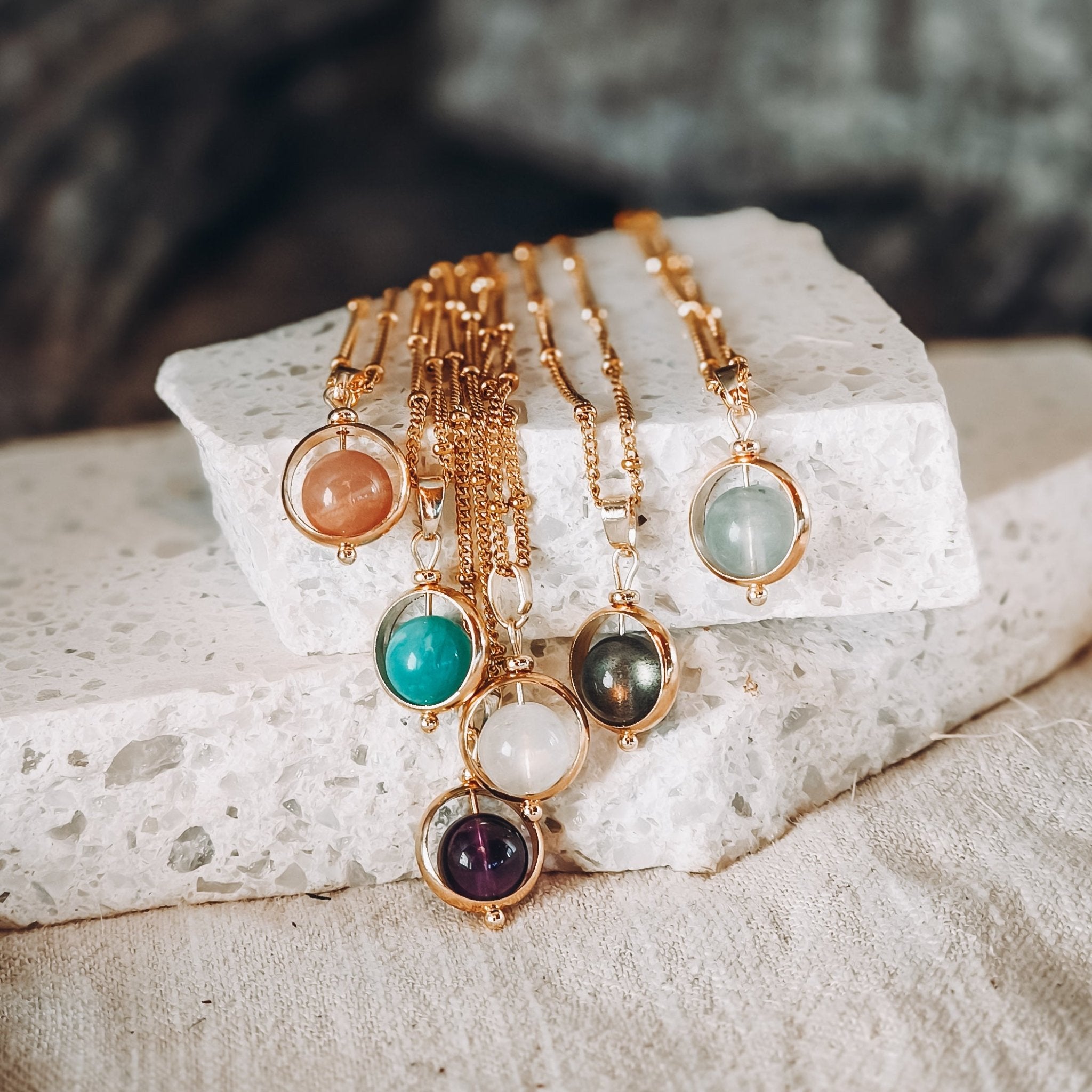 Gold Crystal Spinning Bead Fidget Necklace - Kowhai and Sage