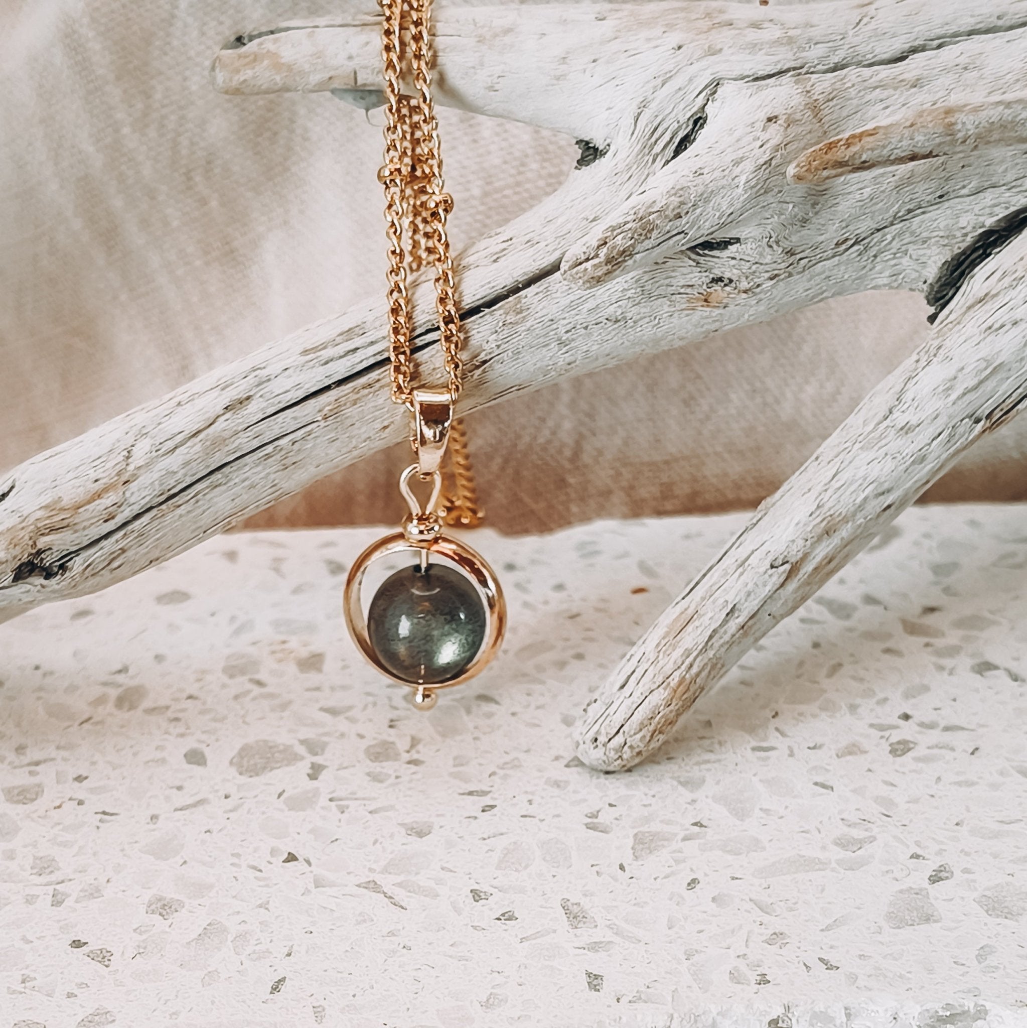 Gold Crystal Spinning Bead Fidget Necklace - Kowhai and Sage