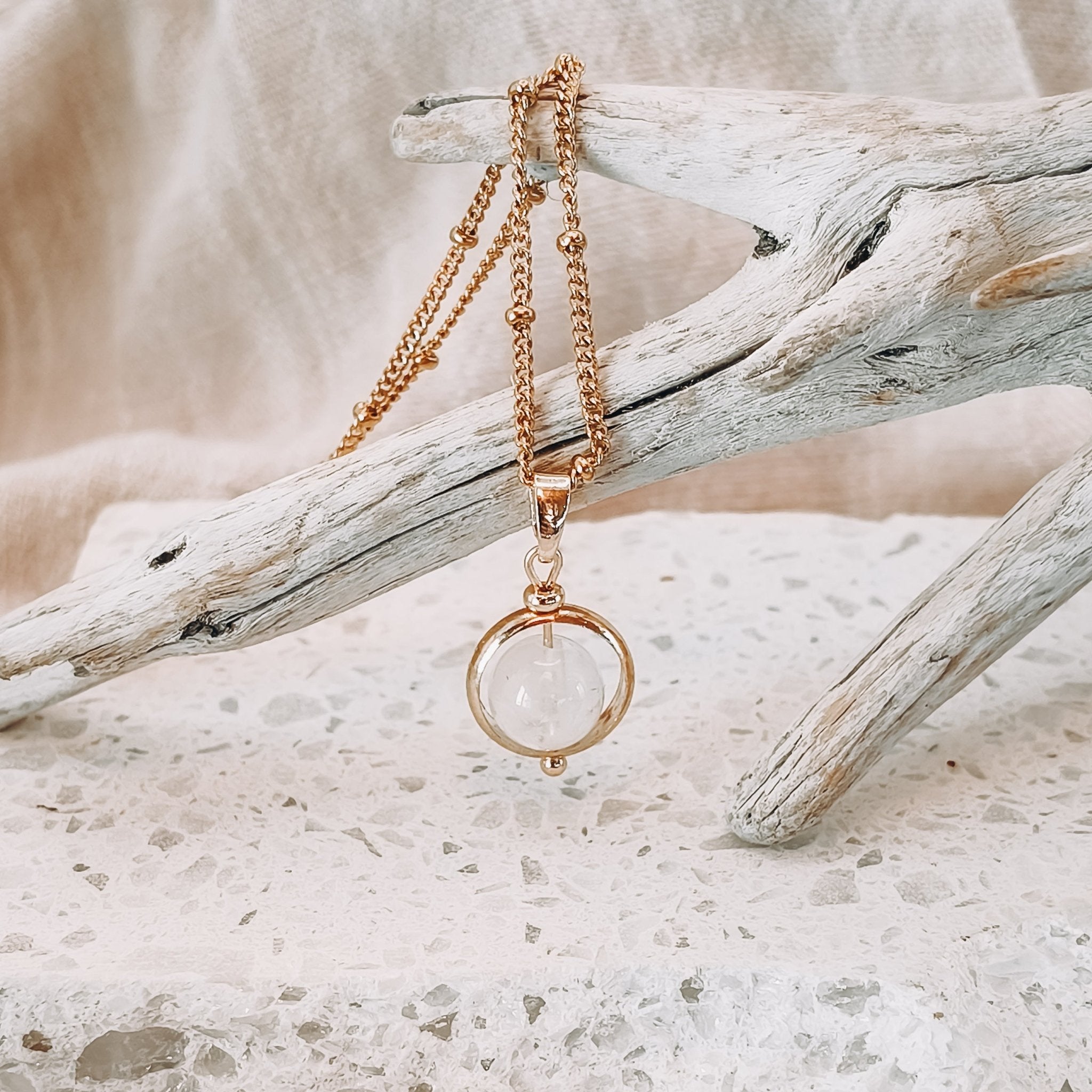 Gold Crystal Spinning Bead Fidget Necklace - Kowhai and Sage