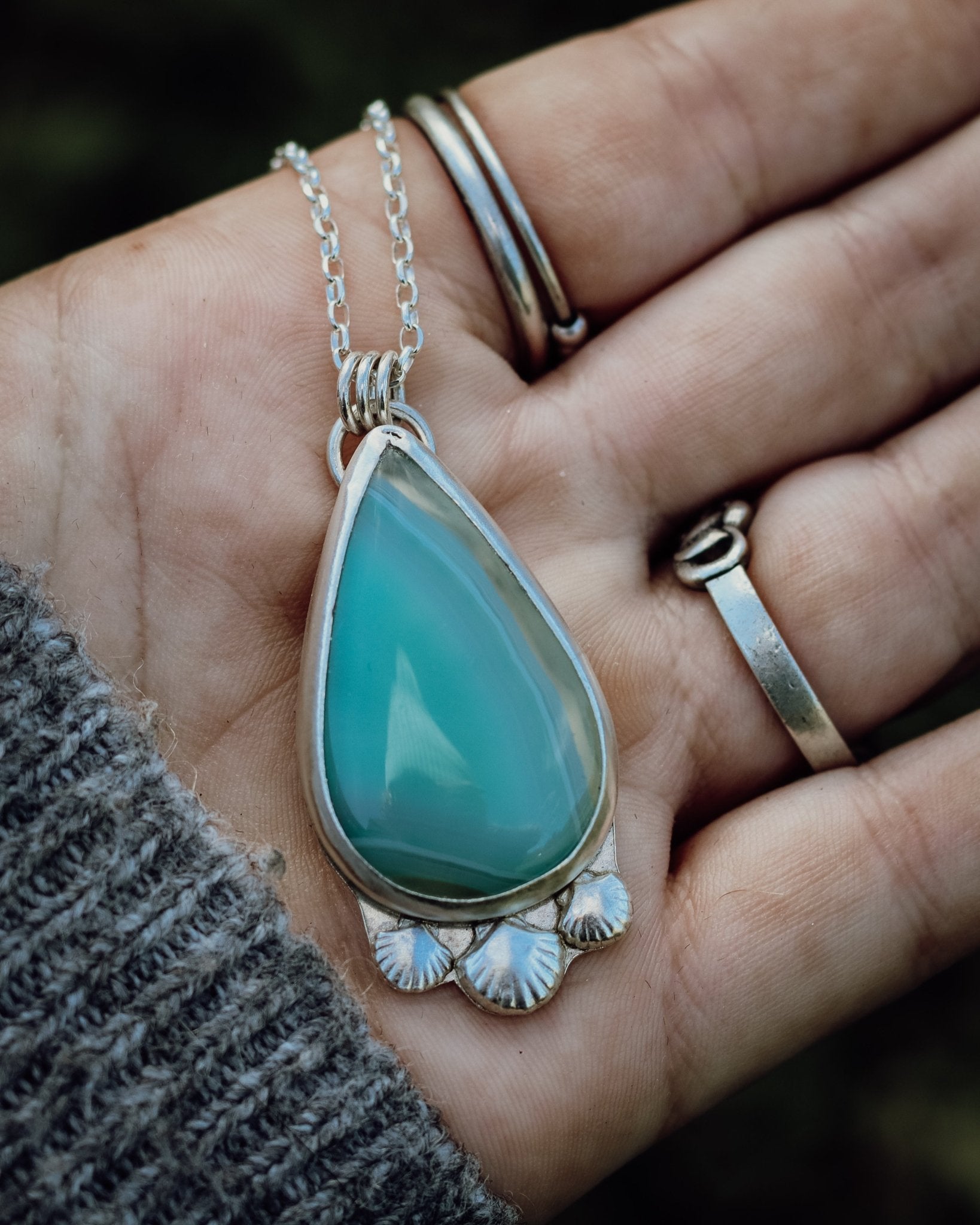 Green Agate Shell Necklace - Kowhai and Sage