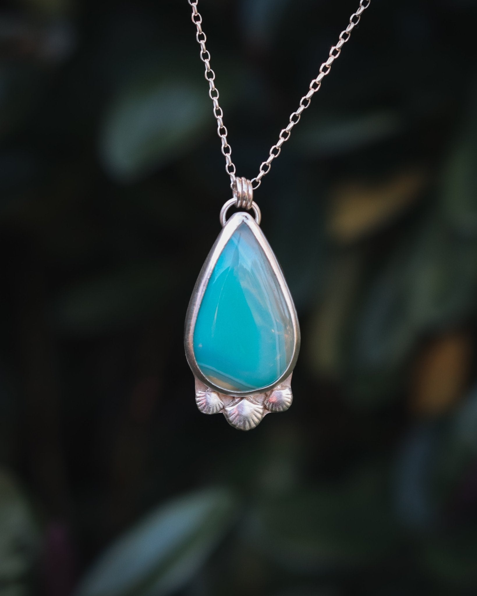 Green Agate Shell Necklace - Kowhai and Sage