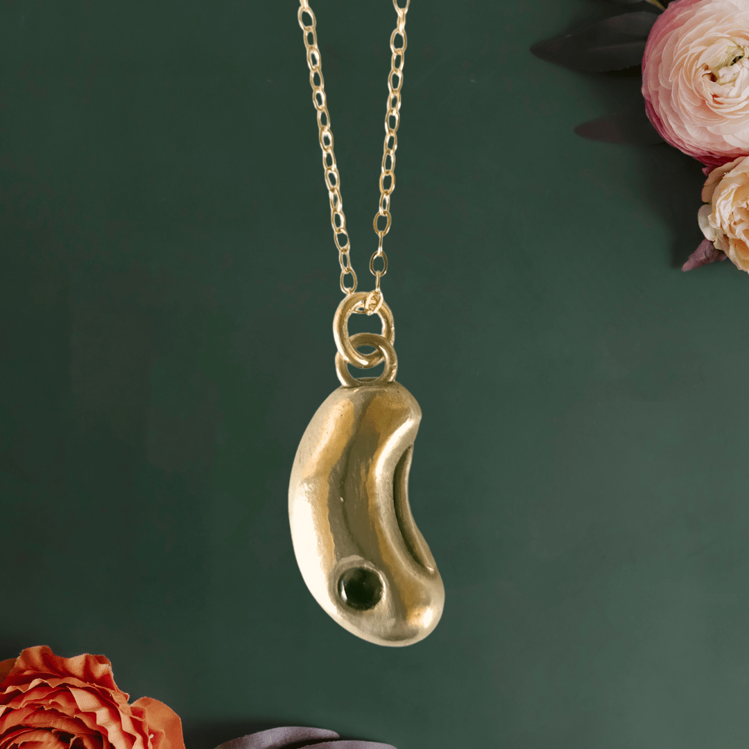 Green Mini Gem Magic Bean Necklace Kowhai and Sage