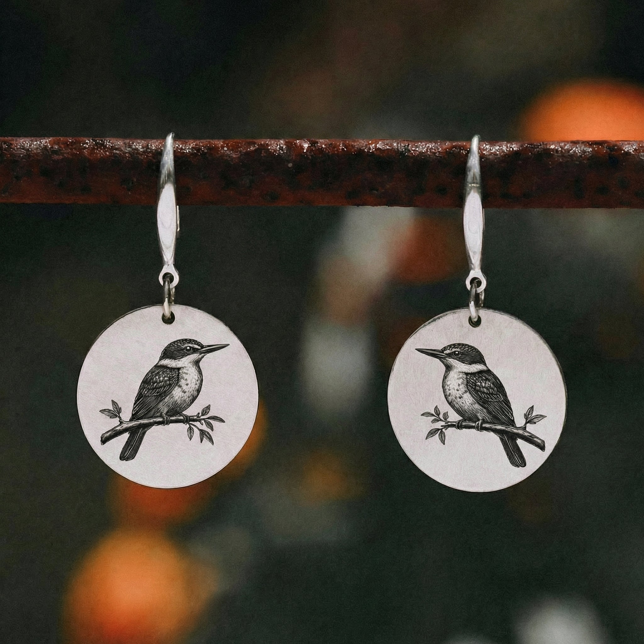 Kōtare Kingfisher Earrings - Kowhai and Sage