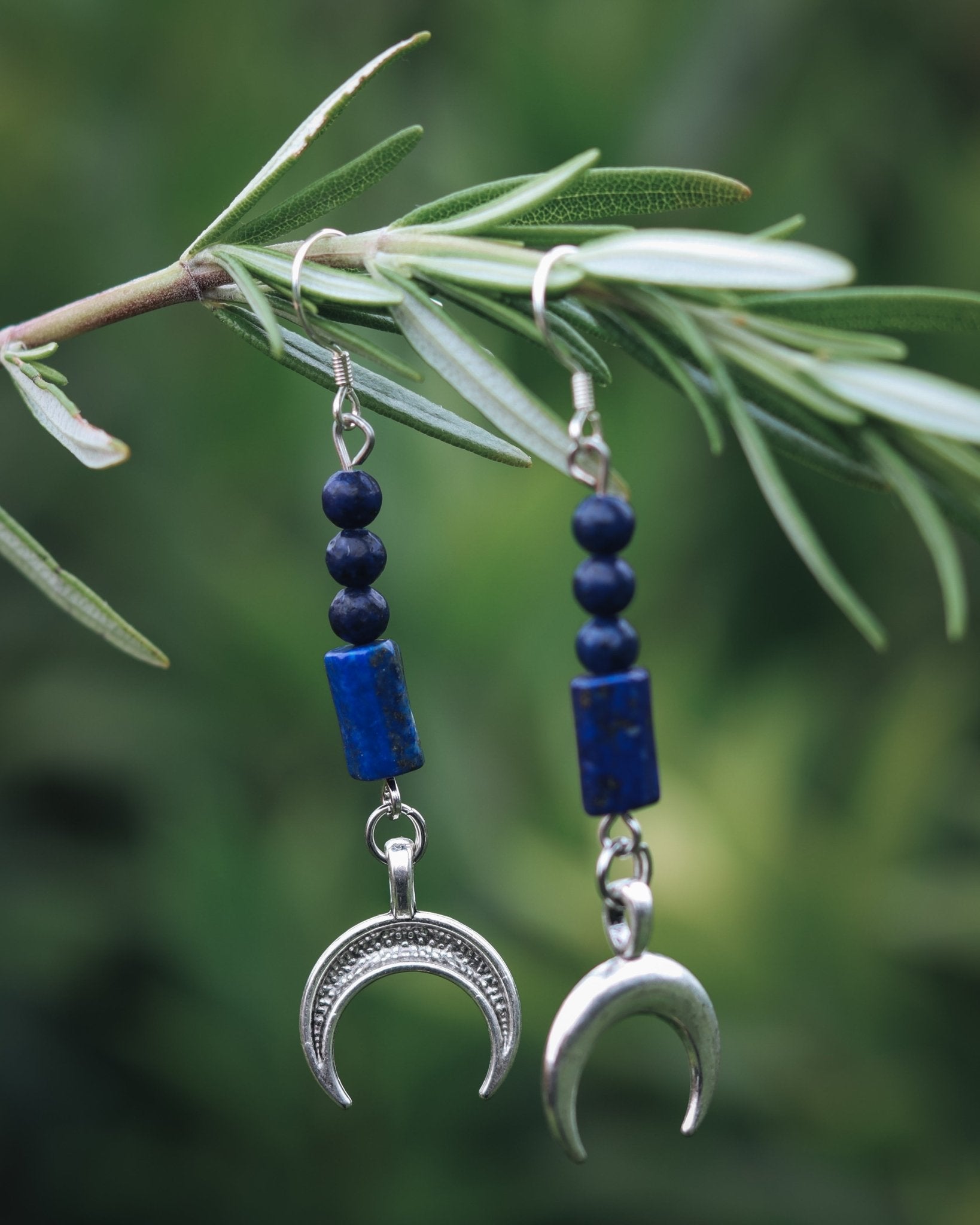 Lapis Lazuli Crescent Moon Earrings - Kowhai and Sage