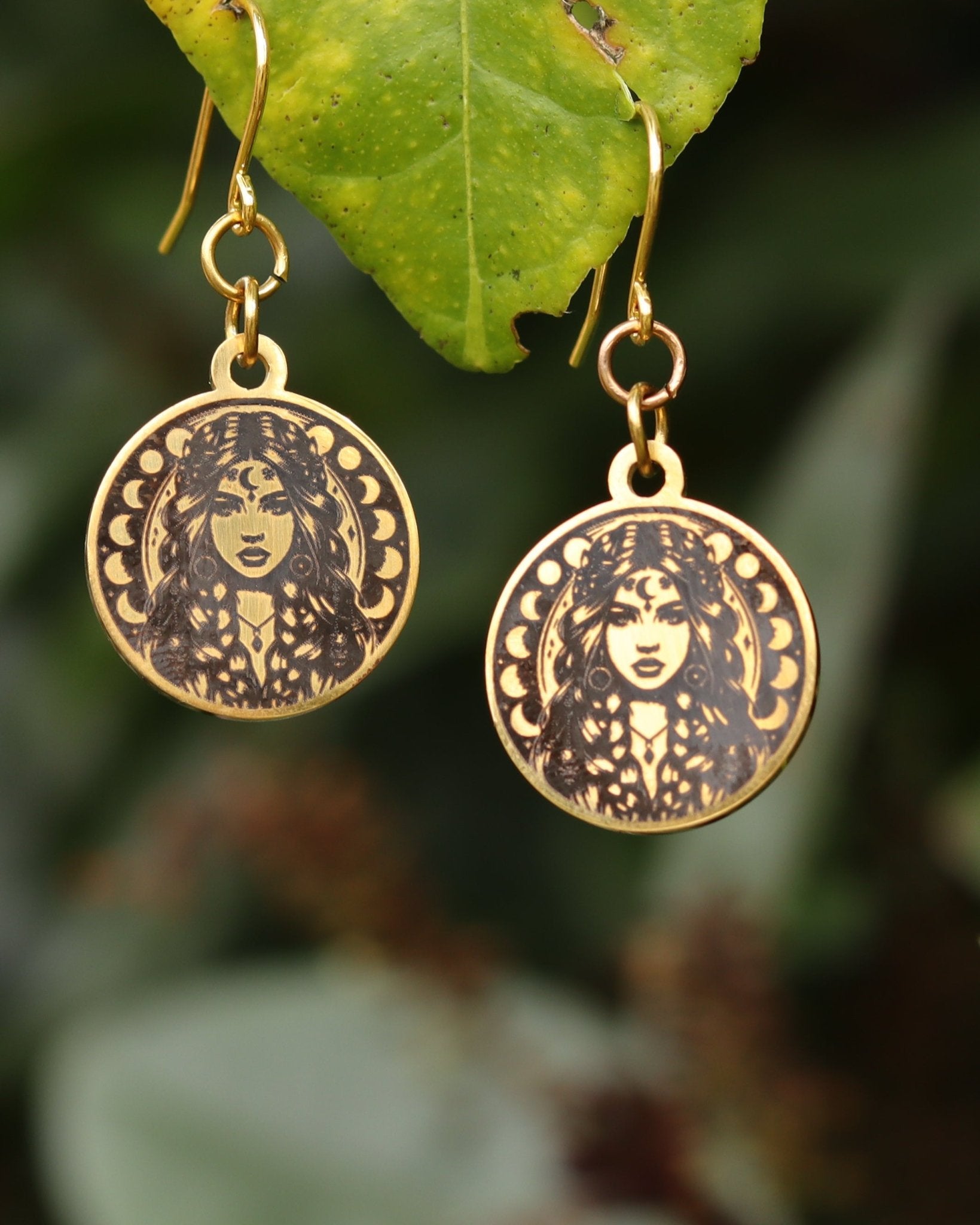 Moon Goddess Earrings - Kowhai and Sage