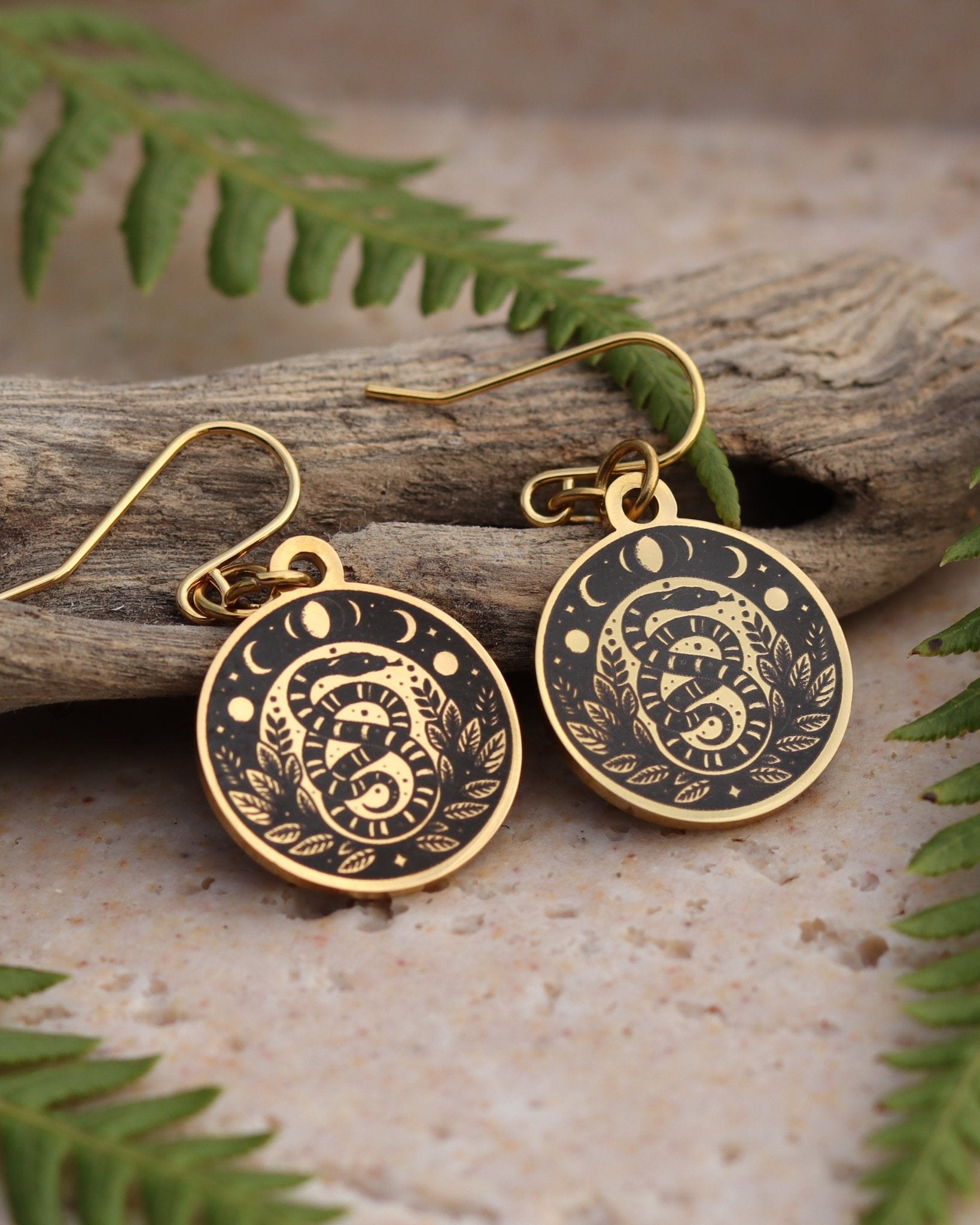 Moon Phase Snake Earrings - Kowhai and Sage