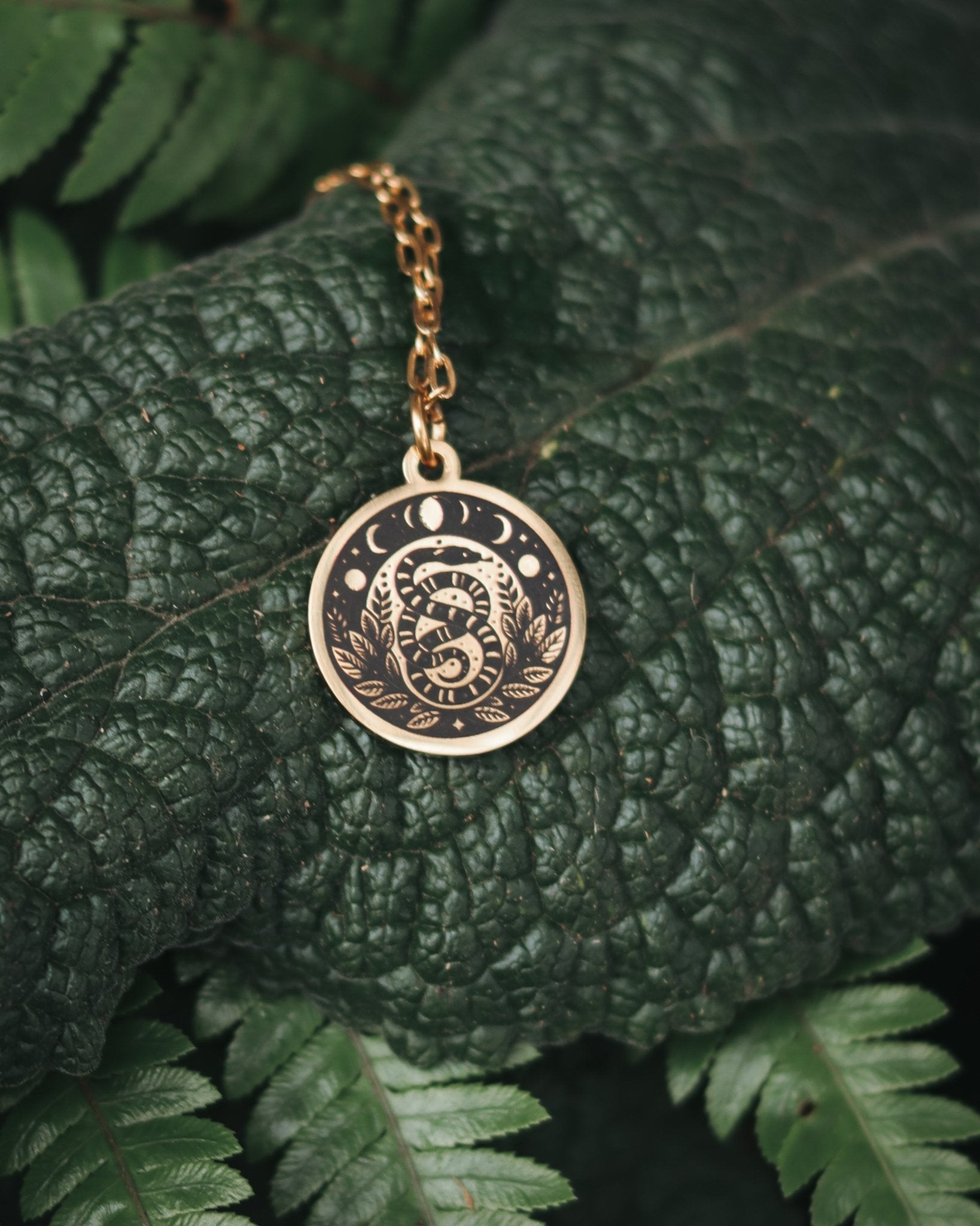 Moon Phase Snake Necklace - Kowhai and Sage