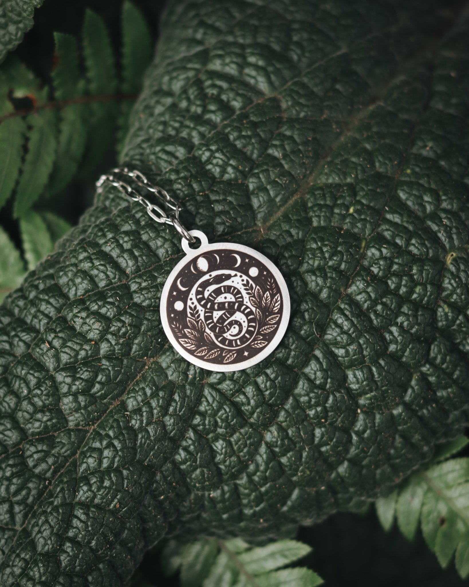 Moon Phase Snake Necklace - Kowhai and Sage