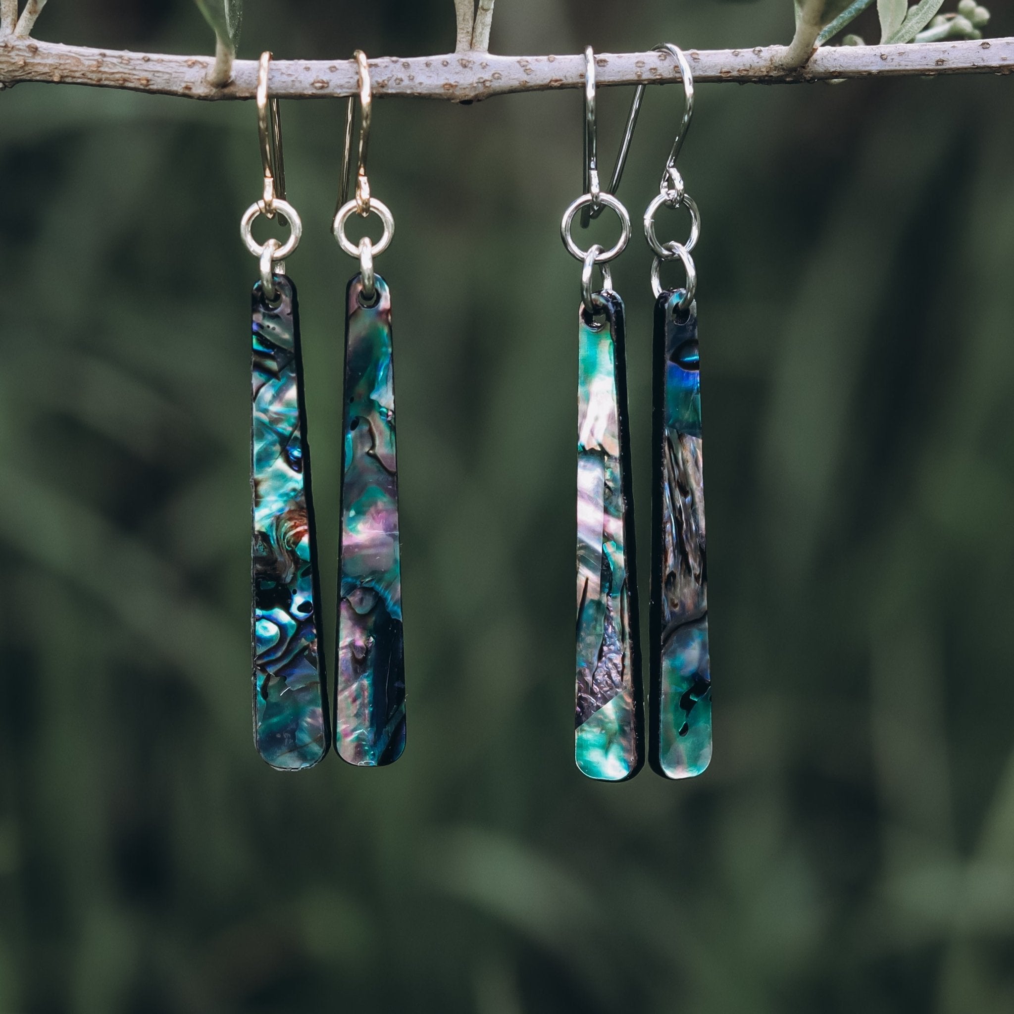 Paua Earrings - Kowhai and Sage