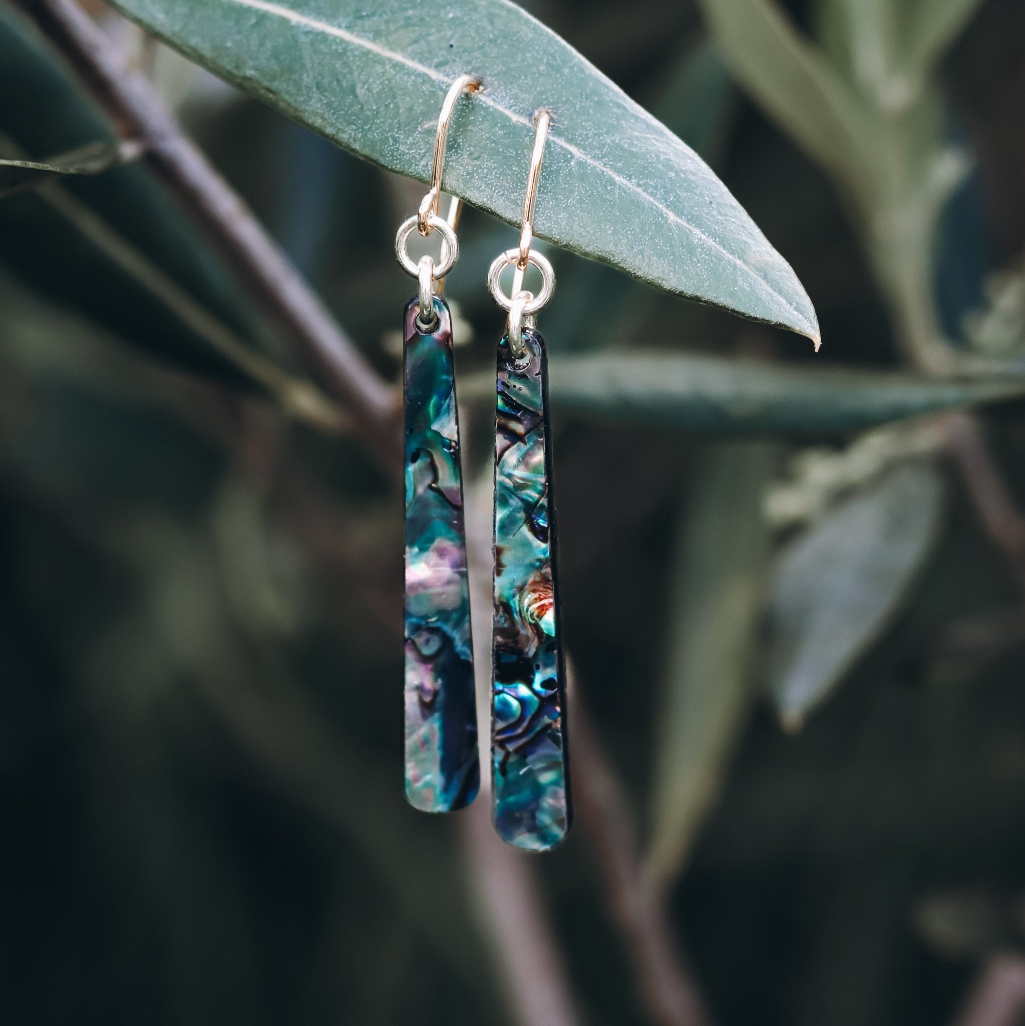 Paua Earrings - Kowhai and Sage