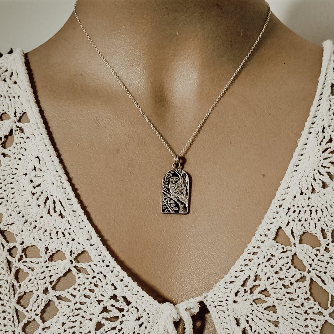 Ruru Morepork Arch Necklace - Kowhai and Sage