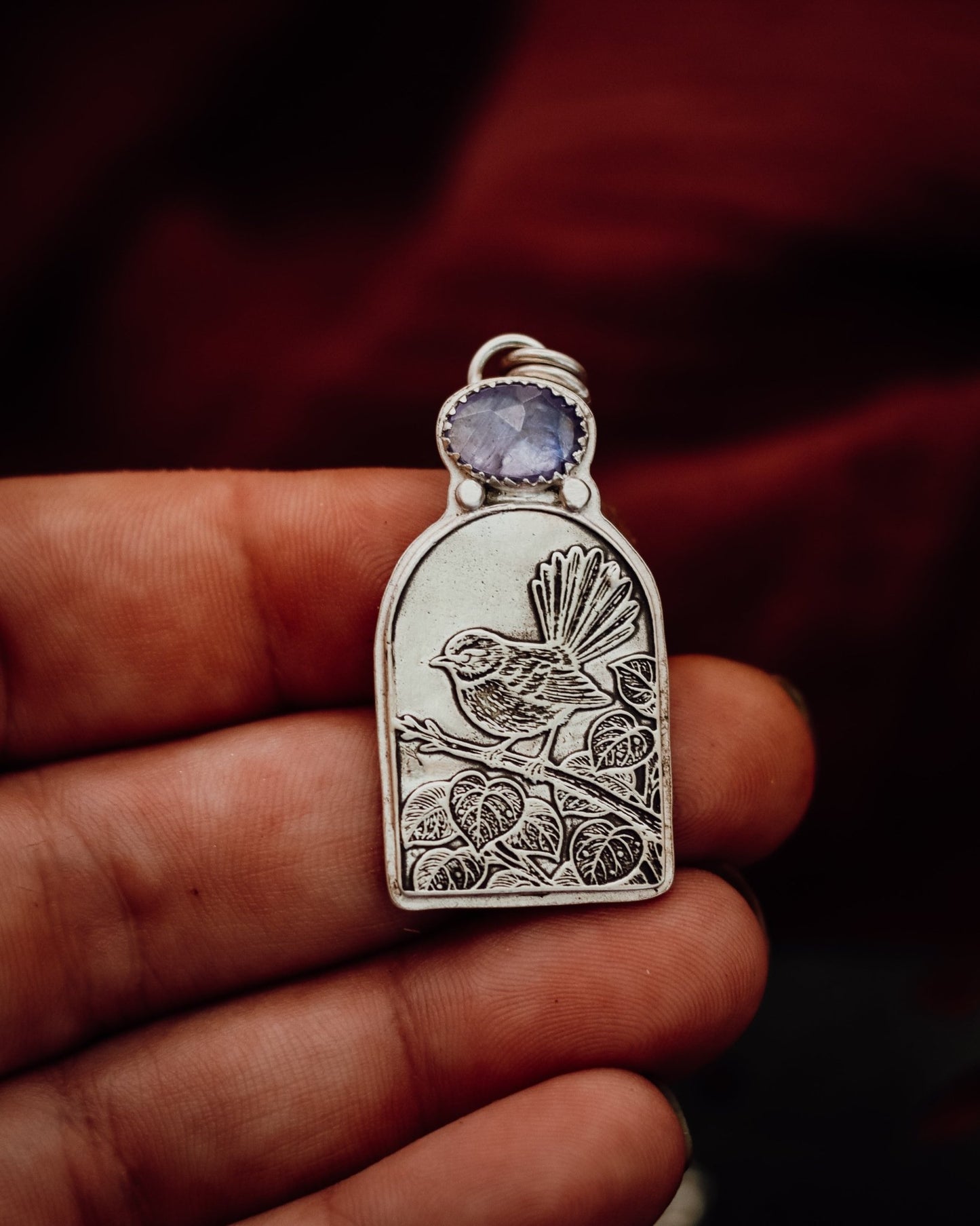 "She Flitted Through The Day With Joy" Piwakawaka Fantail Necklace - Kowhai and Sage