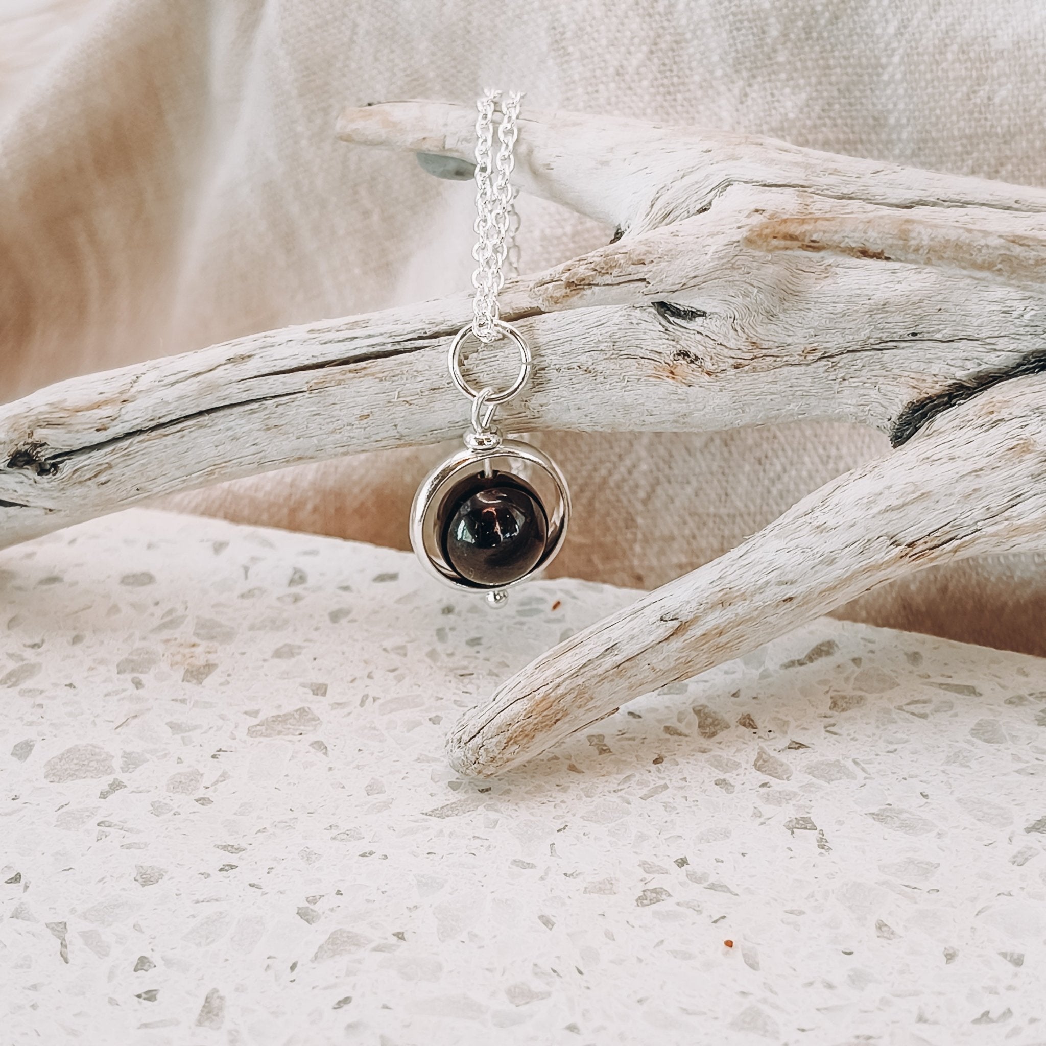 Silver Crystal Spinning Bead Fidget Necklace - Kowhai and Sage