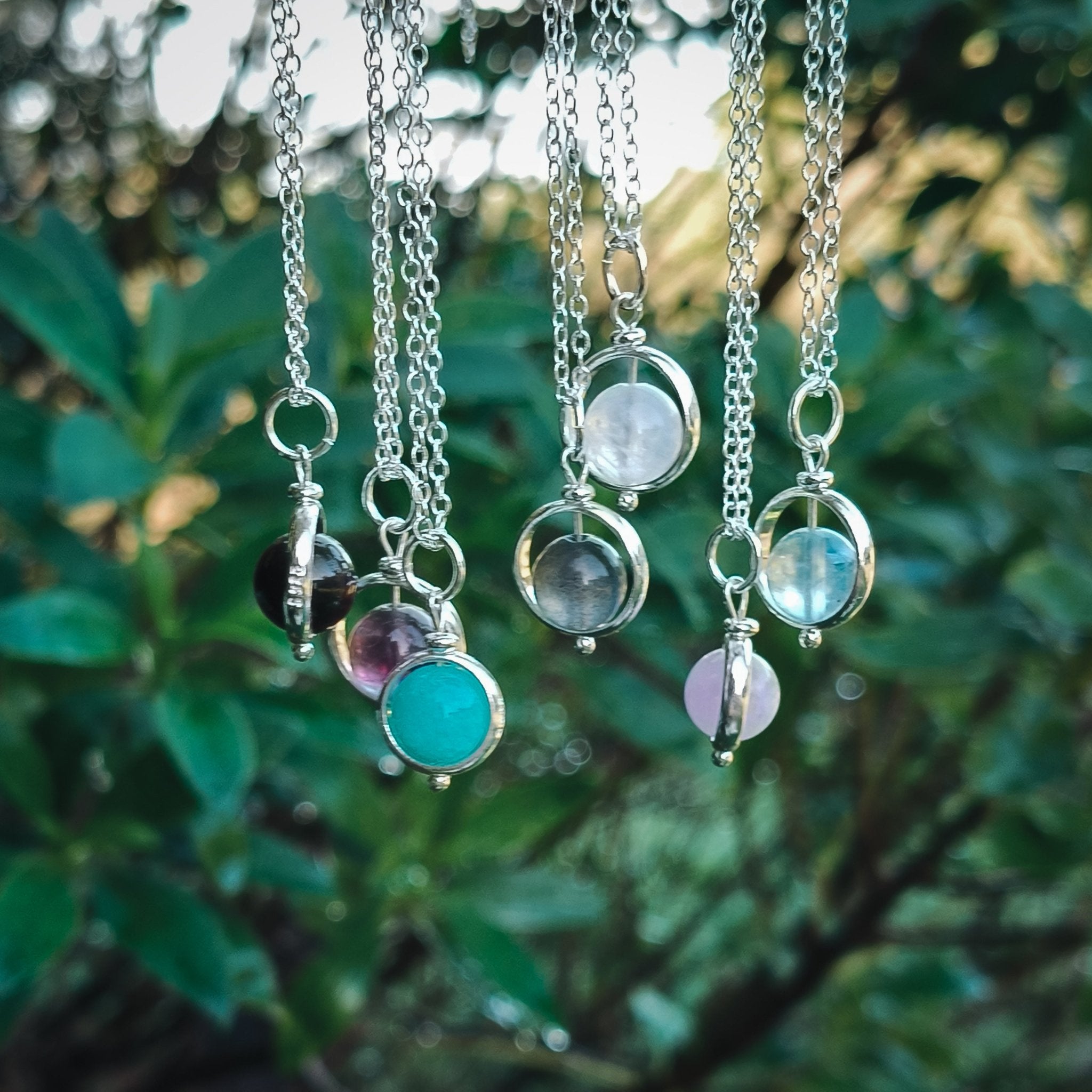 Silver Crystal Spinning Bead Fidget Necklace - Kowhai and Sage