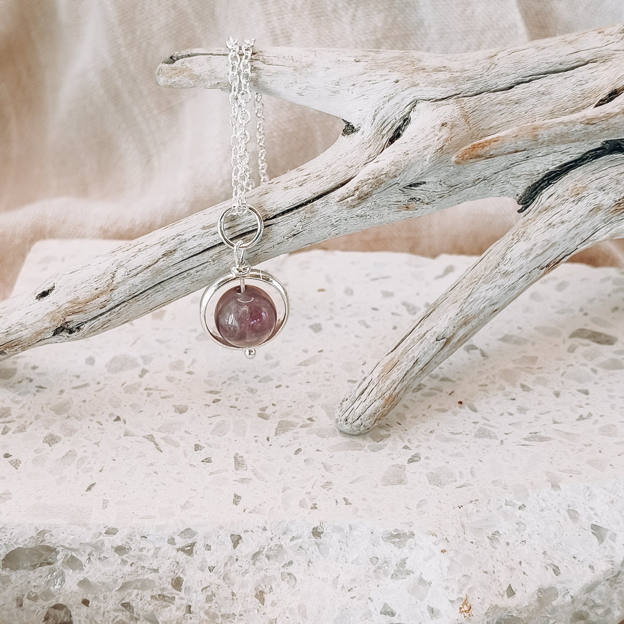 Silver Crystal Spinning Bead Fidget Necklace - Kowhai and Sage