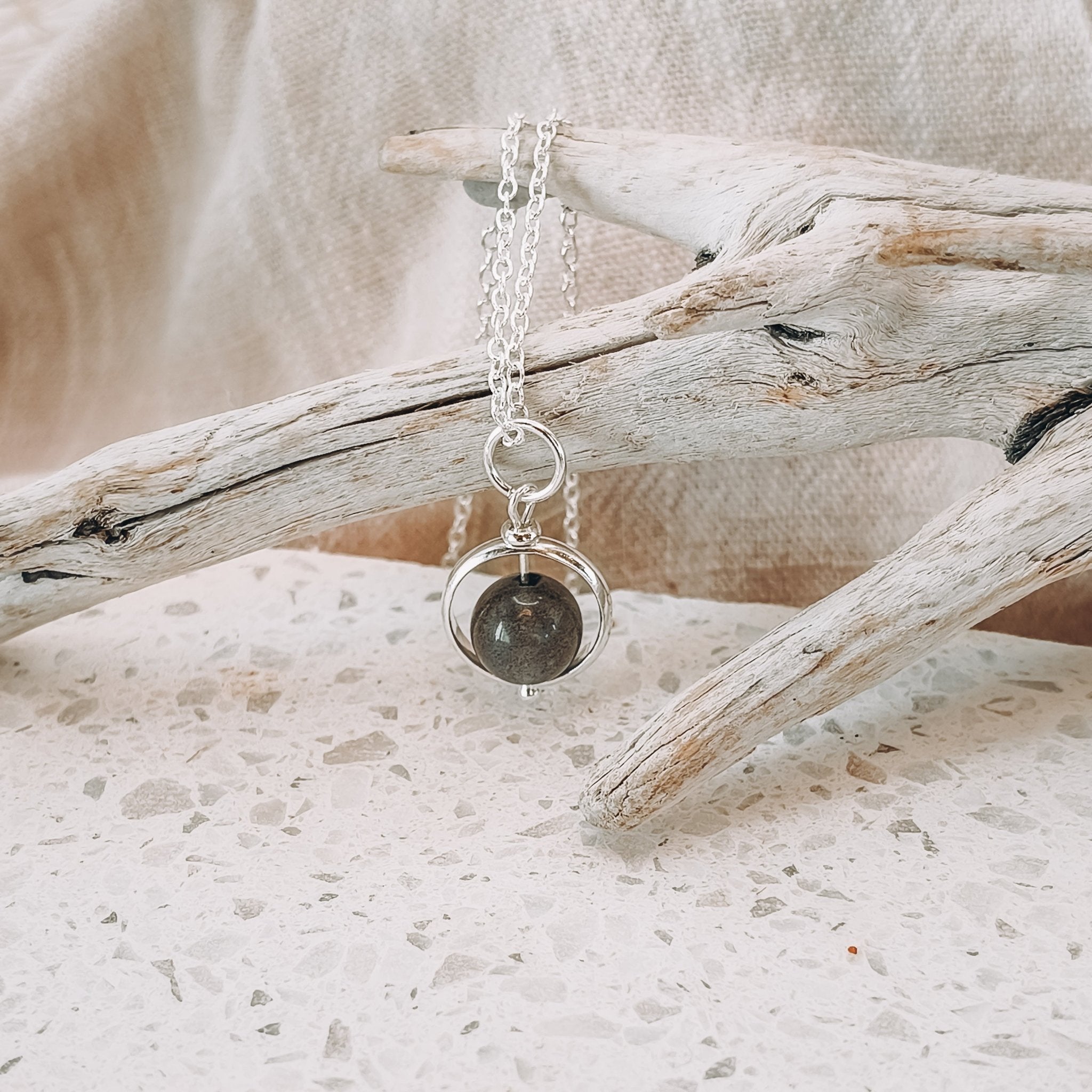 Silver Crystal Spinning Bead Fidget Necklace - Kowhai and Sage