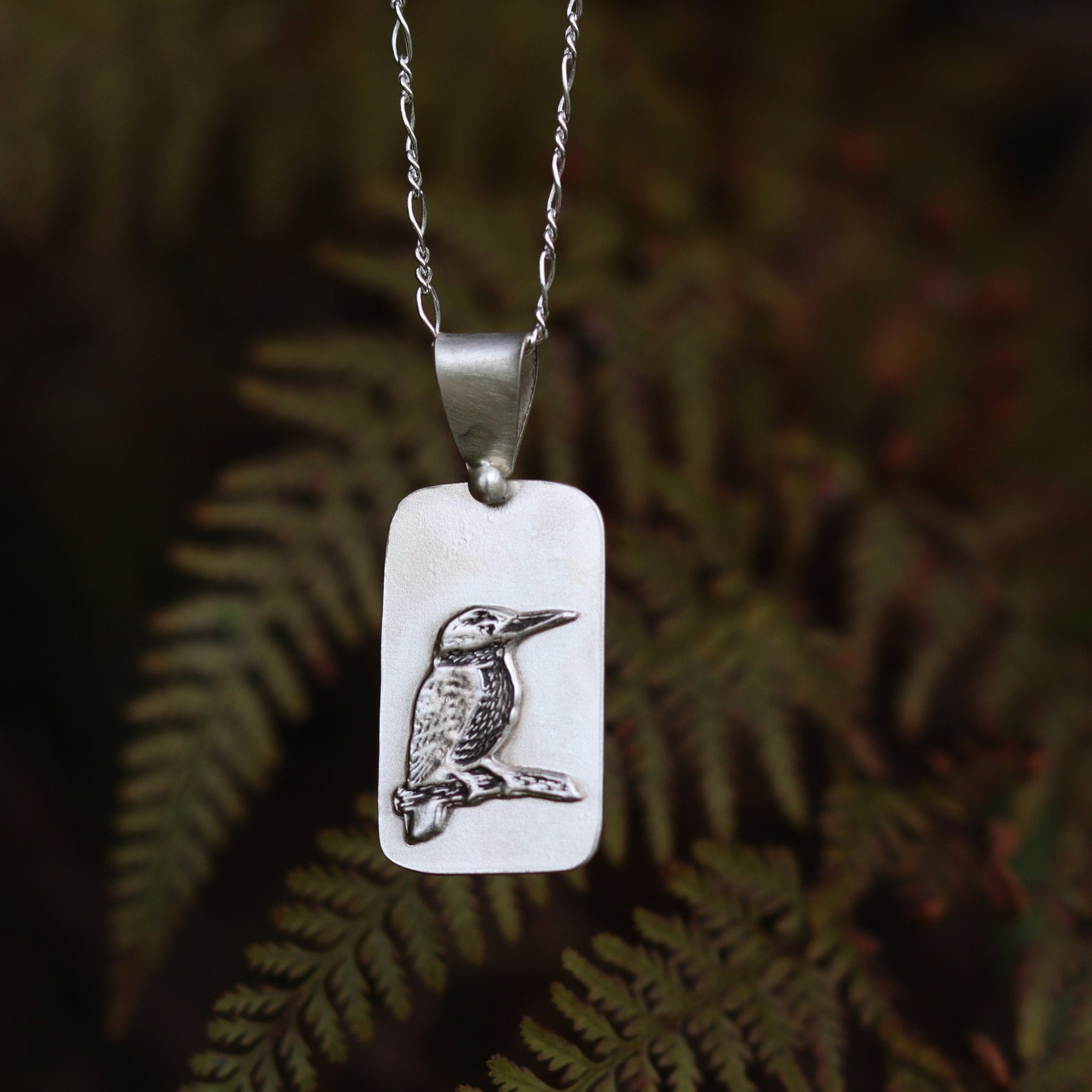 Silver Kotare Kingfisher Necklace - Kowhai and Sage