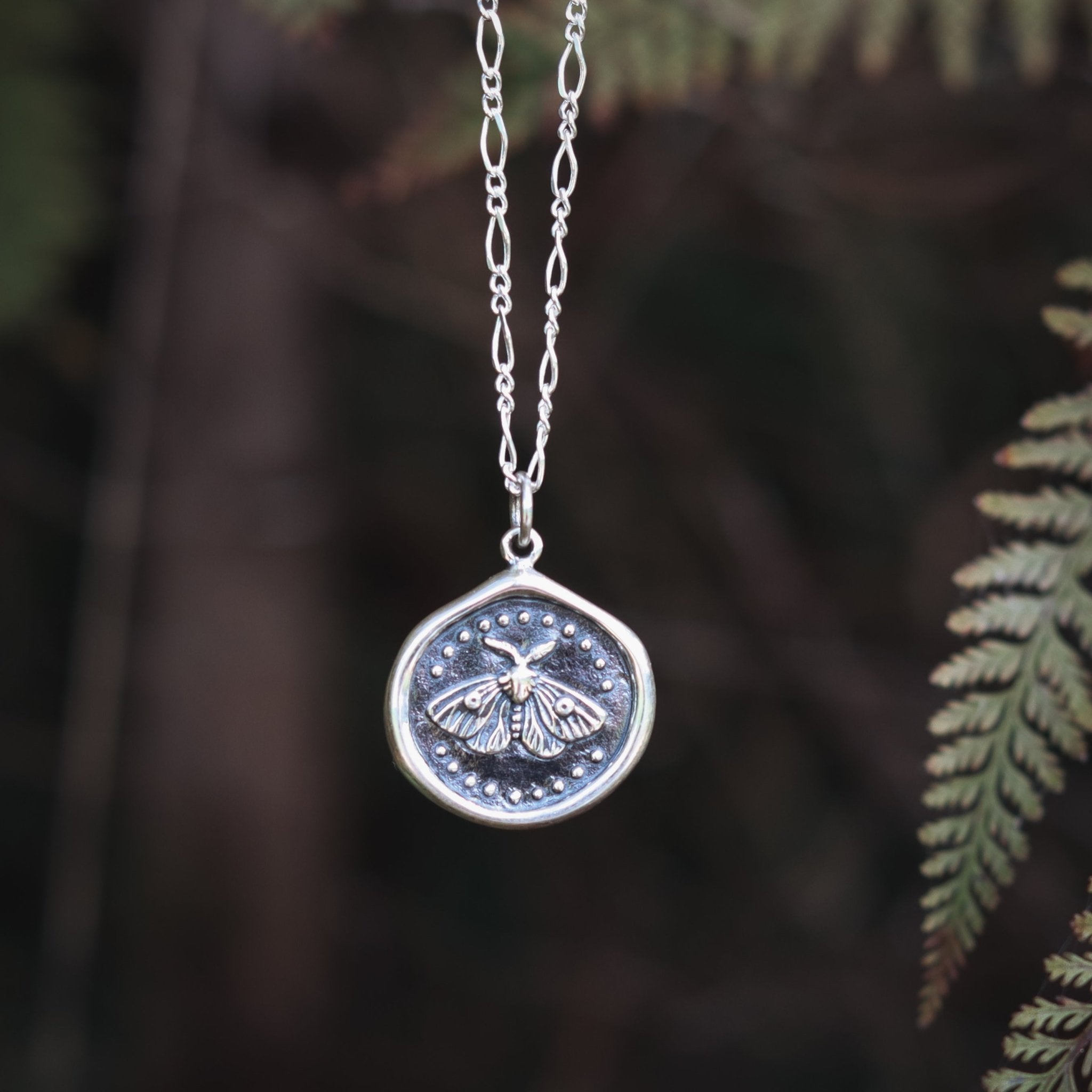 Silver Moth Necklace - Kowhai and Sage