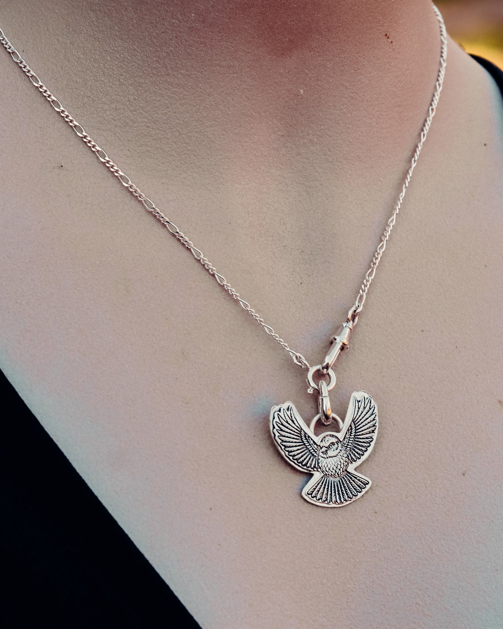 Silver Piwakawaka Fantail Necklace - Kowhai and Sage