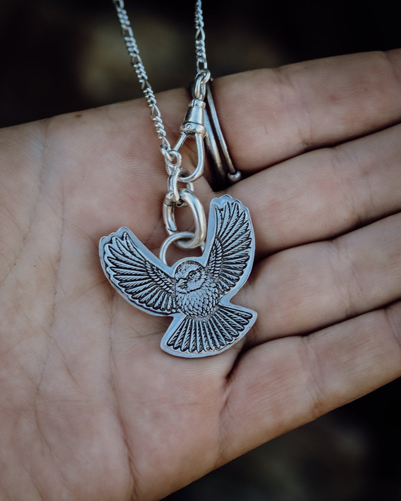 Silver Piwakawaka Fantail Necklace - Kowhai and Sage