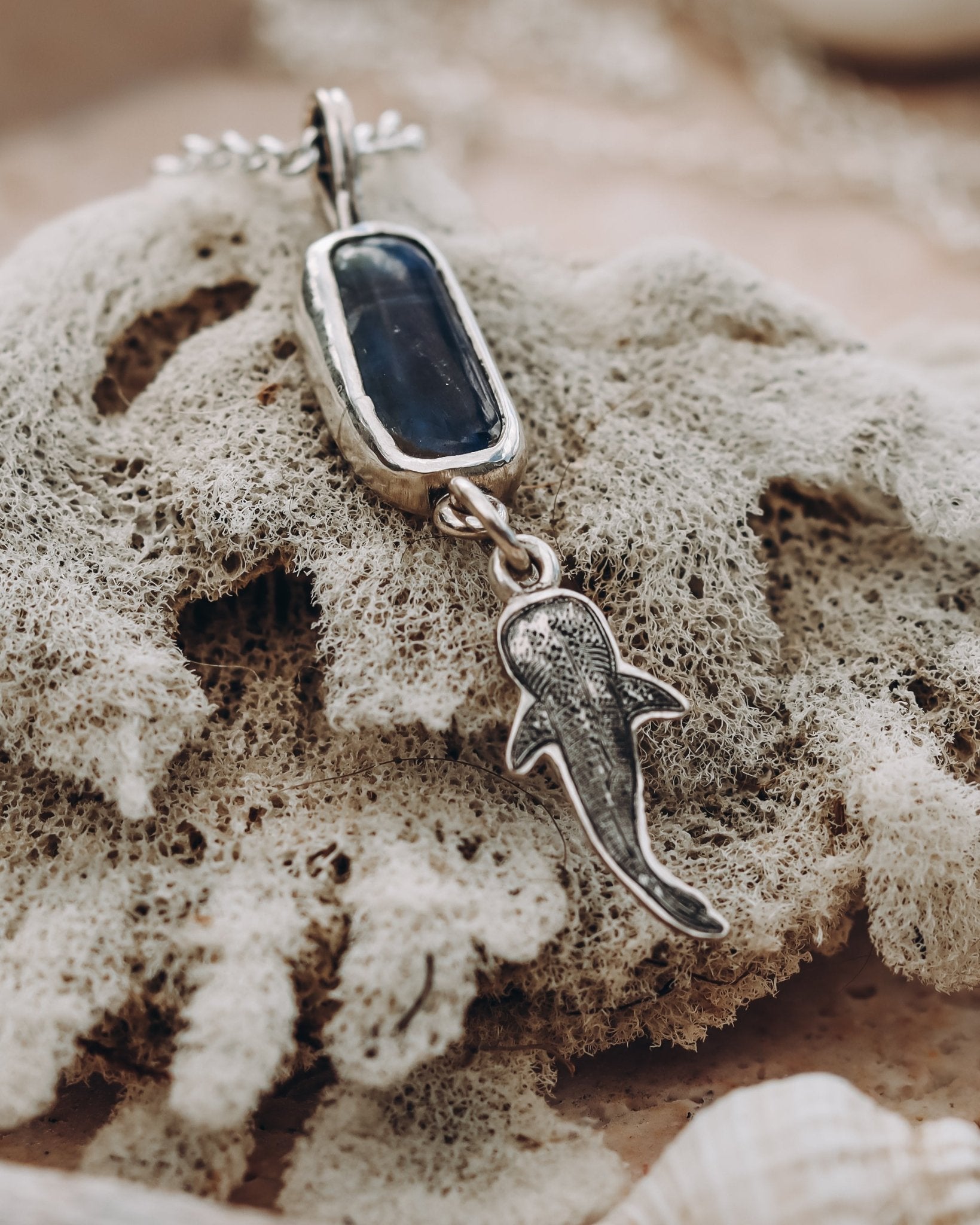 "The sea helps me get back to me" Blue Kyanite Whale Shark Necklace - Kowhai and Sage