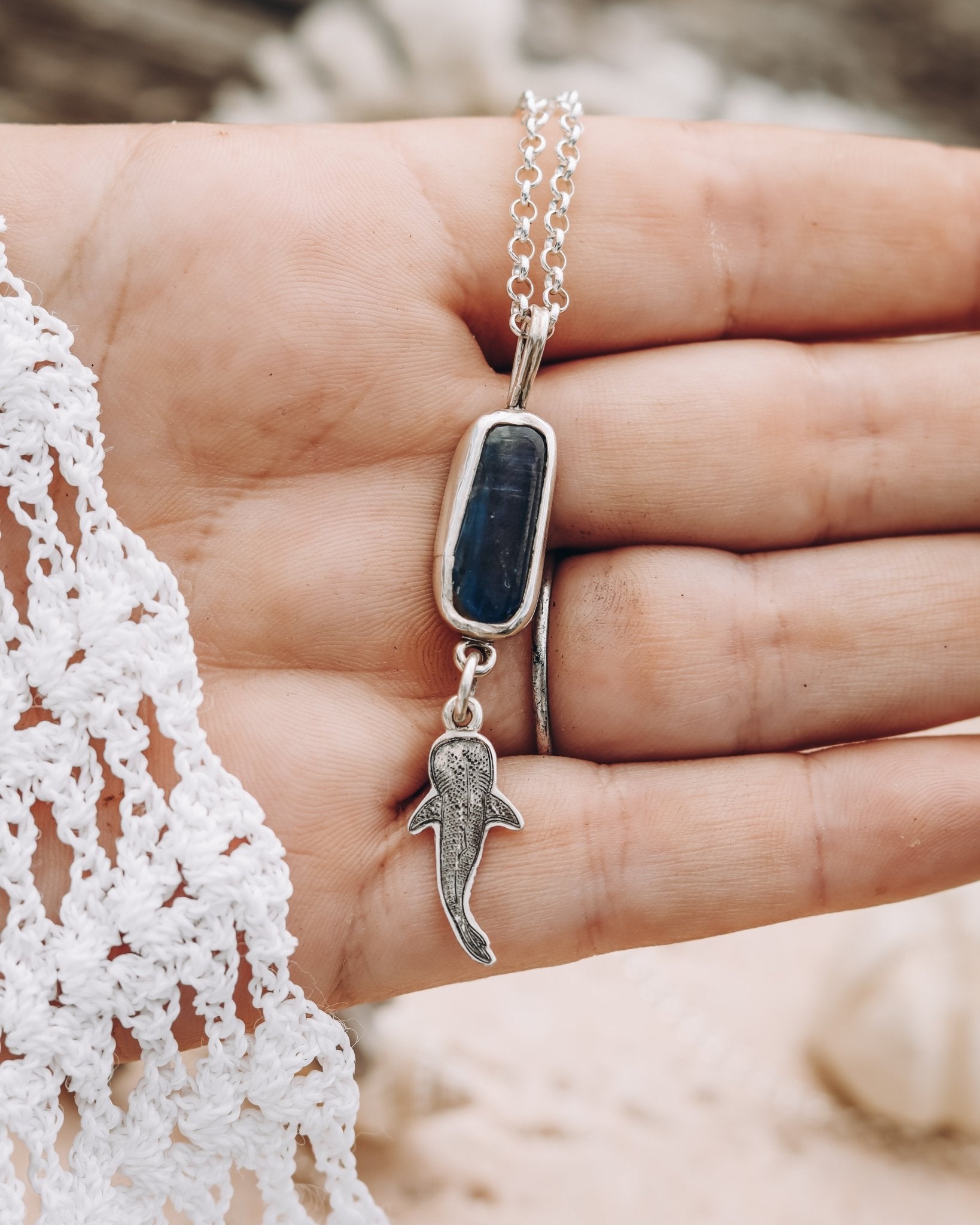 "The sea helps me get back to me" Blue Kyanite Whale Shark Necklace - Kowhai and Sage