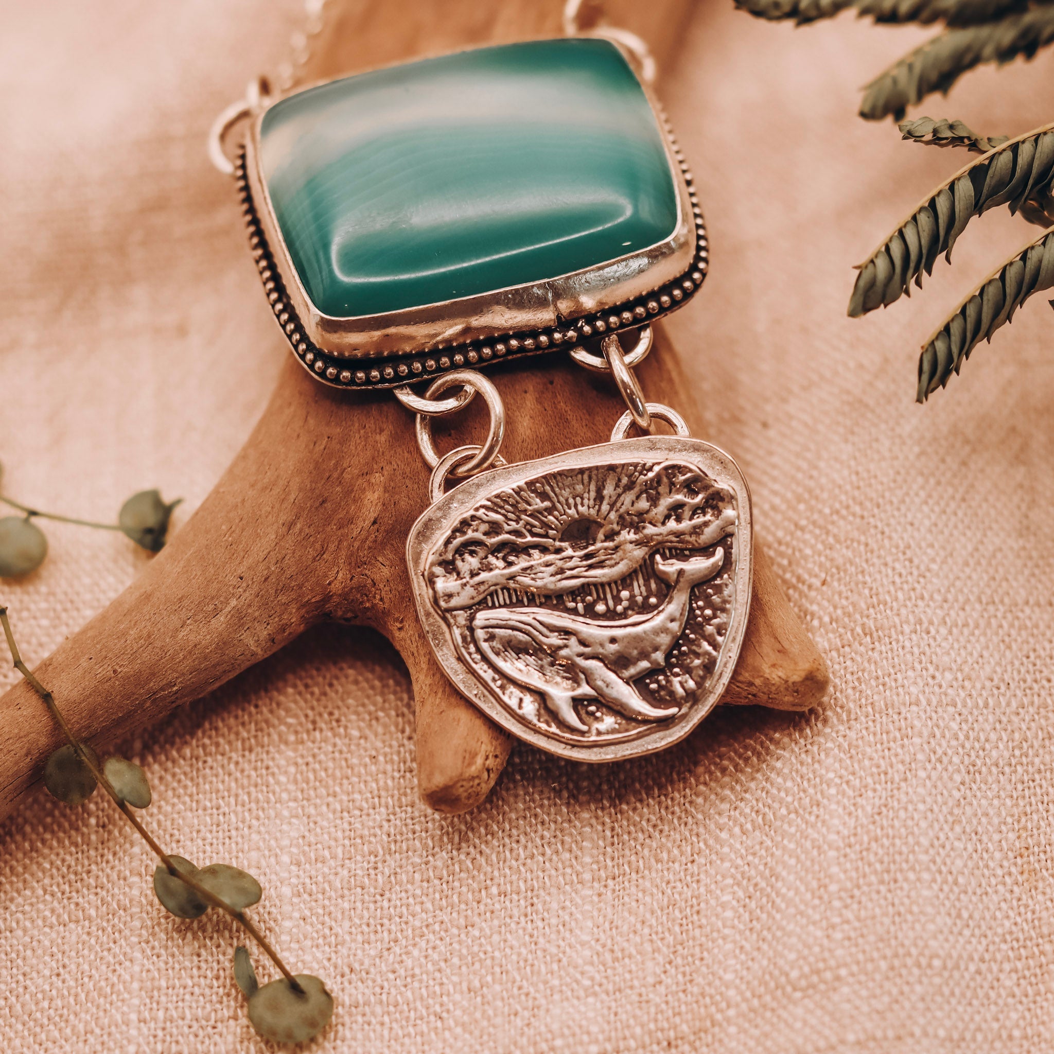 Whale With Green Agate Necklace - Kowhai and Sage