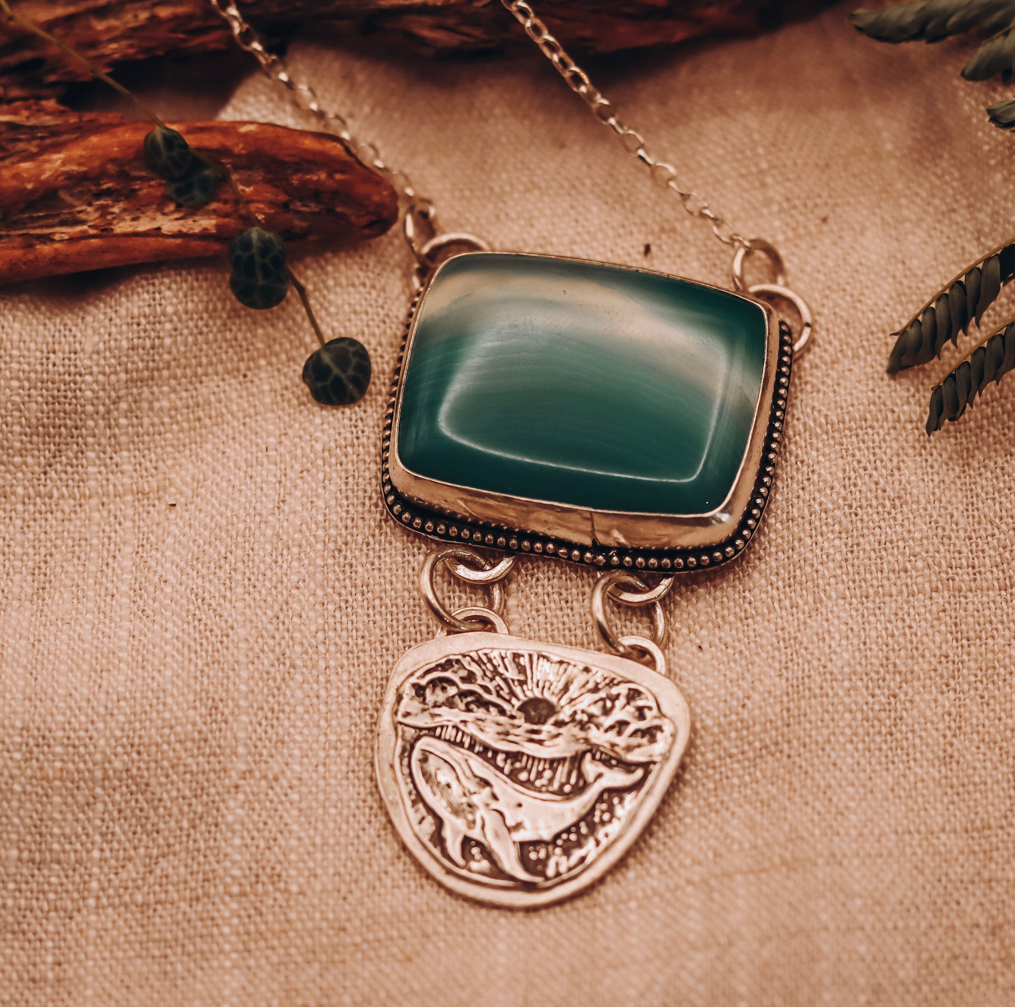 Whale With Green Agate Necklace - Kowhai and Sage