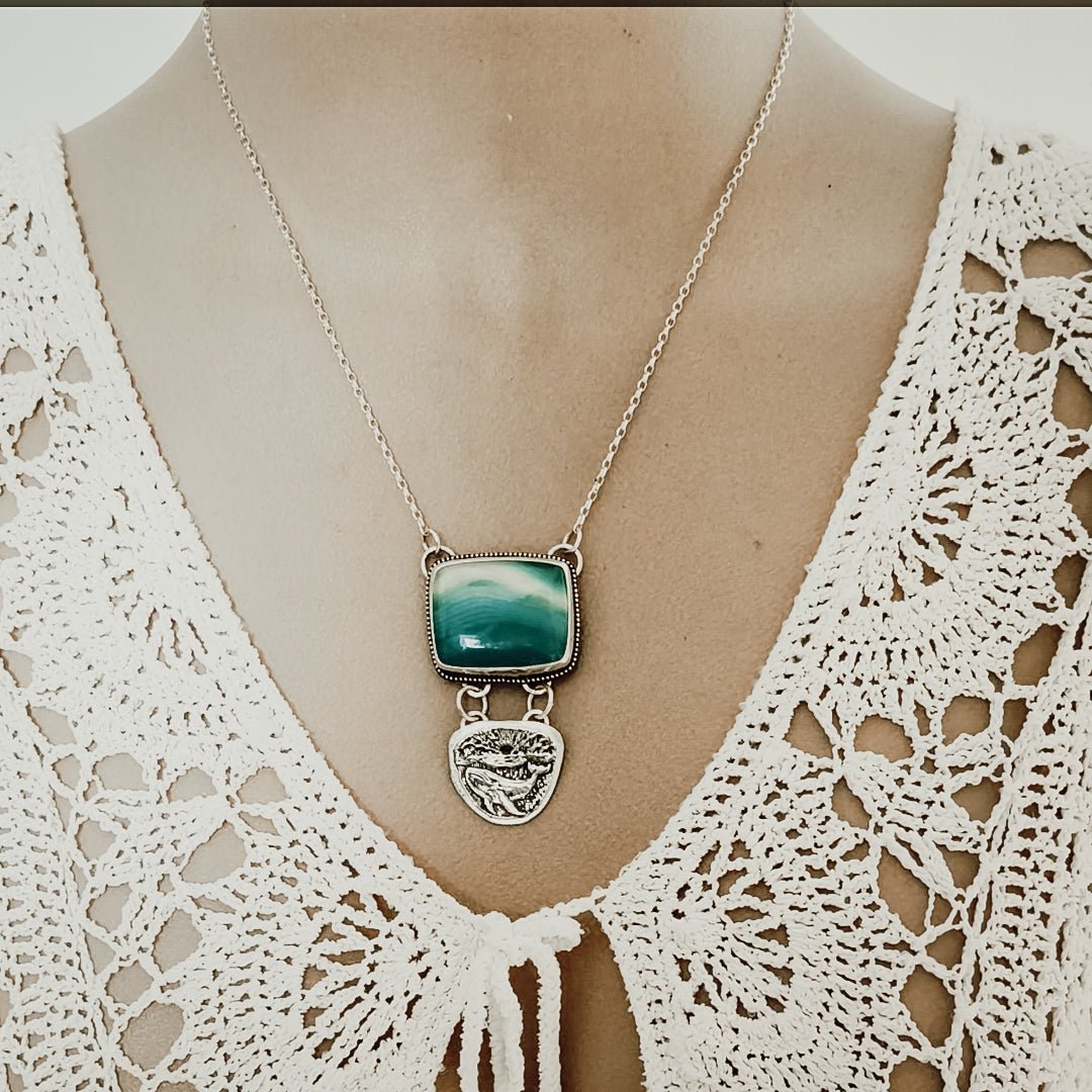 Whale With Green Agate Necklace - Kowhai and Sage