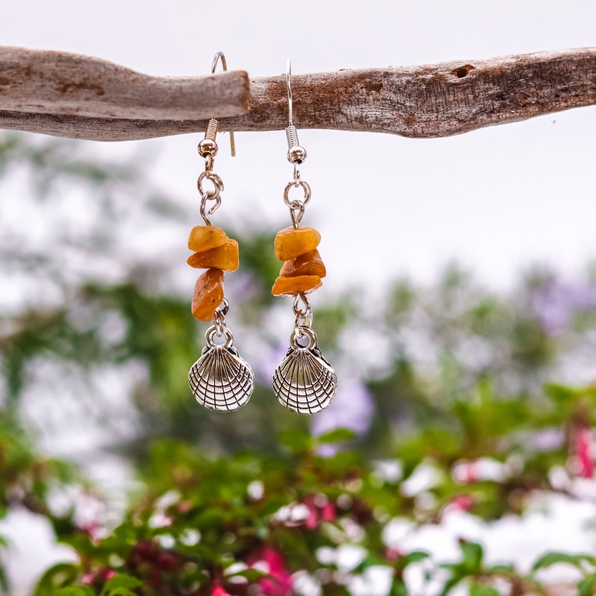Yellow Jasper Shell Earrings - Kowhai and Sage