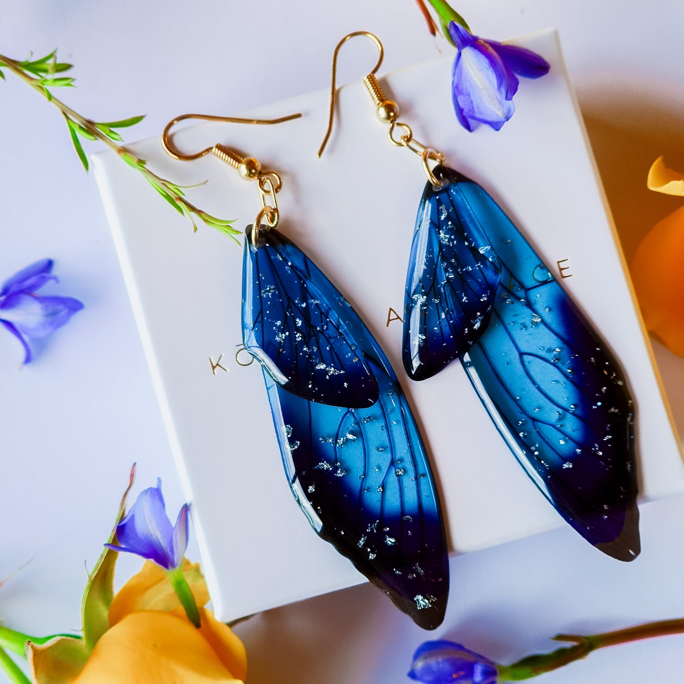 Fairy Wing & Floral Earrings - Kowhai and Sage