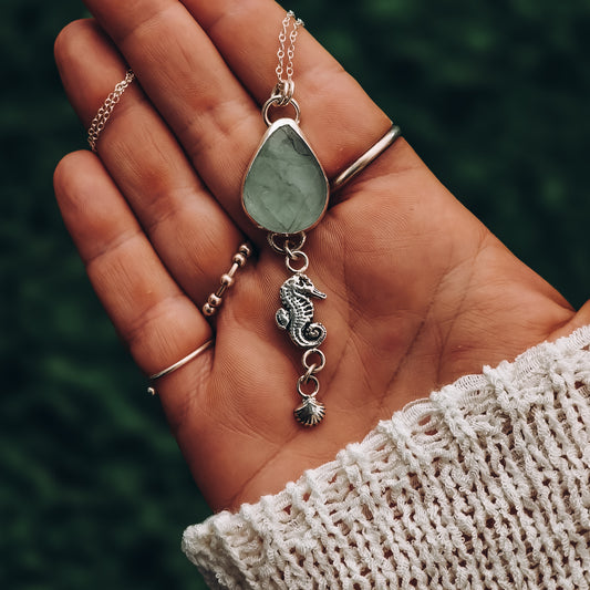 "Back to Me" Fluorite · Seahorse · Shell Necklace